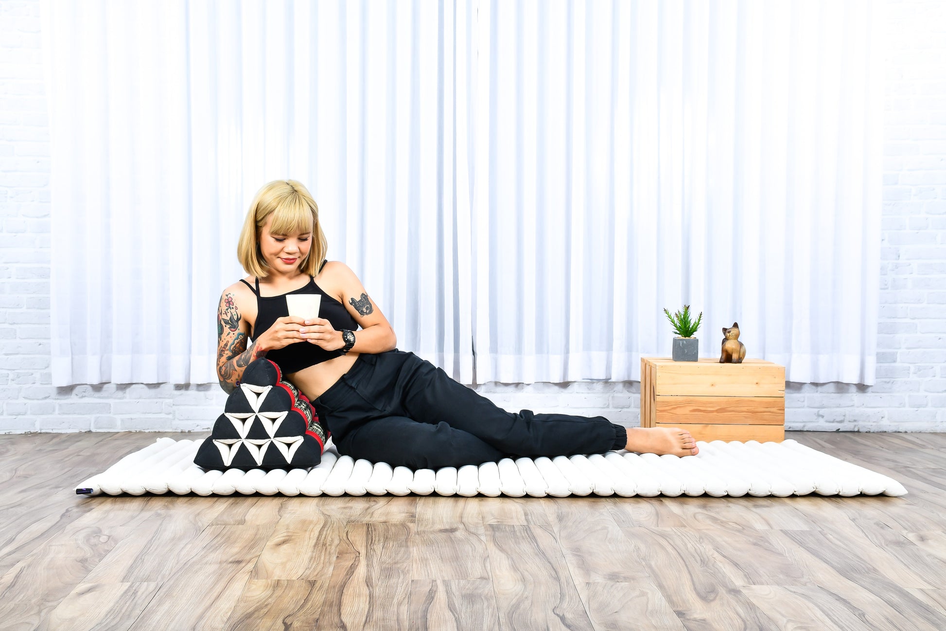 Triangular Kapok Backrest Cushion – Firm Thai Reading Pillow with Cotton Cover in Plain or Patterned Designs, Sf13 - Red, Black, triangle cushion