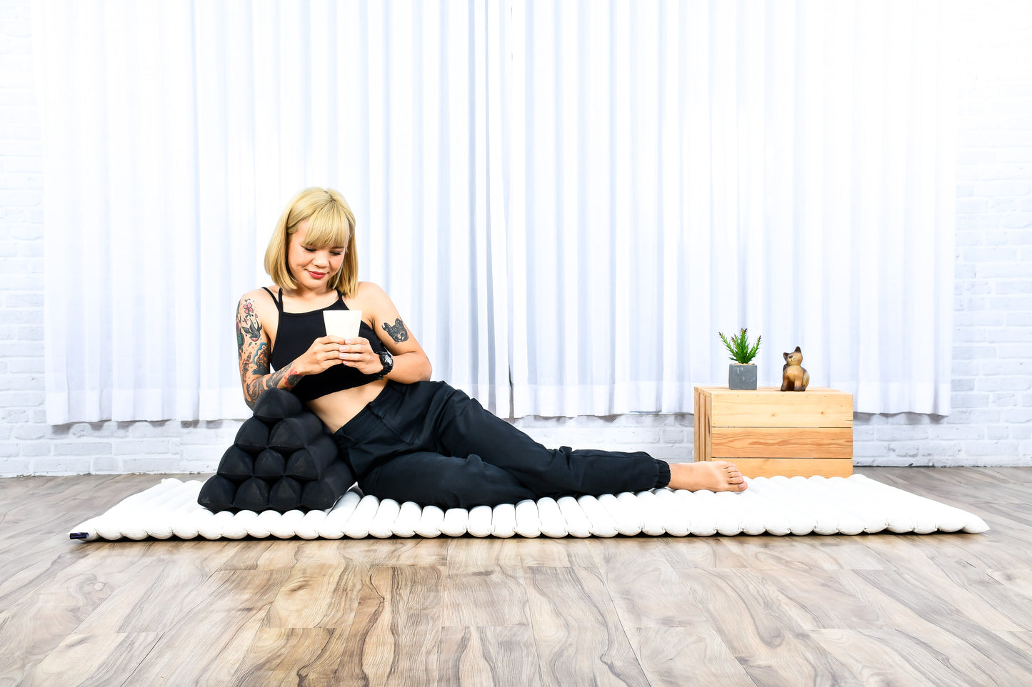 Triangular Kapok Backrest Cushion – Firm Thai Reading Pillow with Cotton Cover in Plain or Patterned Designs, Cl02 - Black, triangle cushion