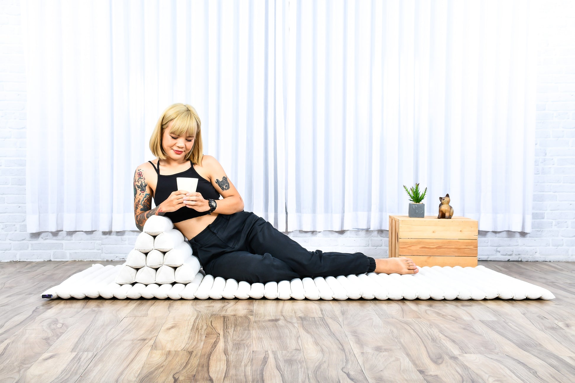 Triangular Kapok Backrest Cushion – Firm Thai Reading Pillow with Cotton Cover in Plain or Patterned Designs, Cl01 - Ecru, triangle cushion