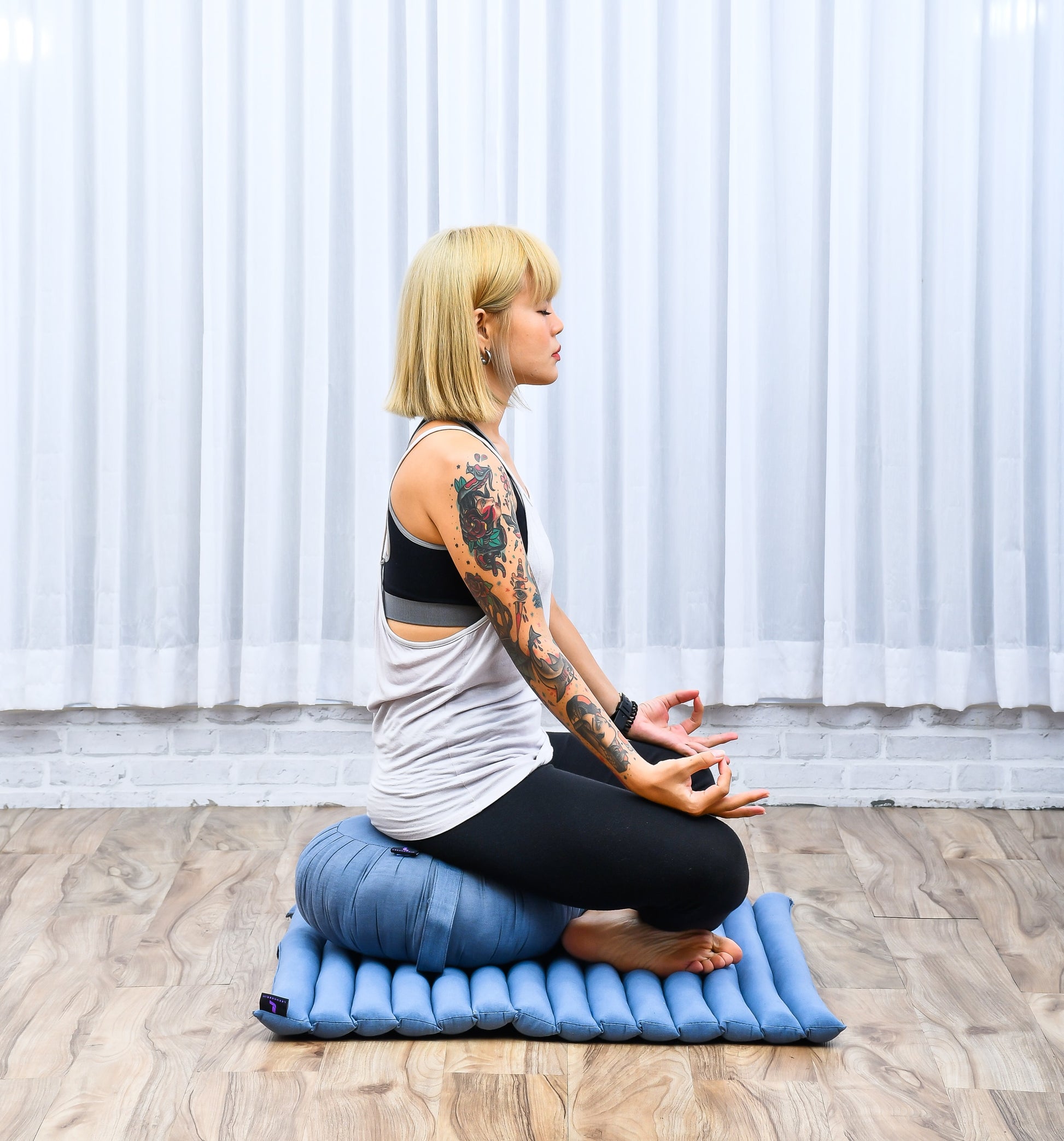 Kapok Meditation Cushion Set – Zabuton Mat & Zafu Seat Cushion with Cotton Cover, Cl13 - Grey