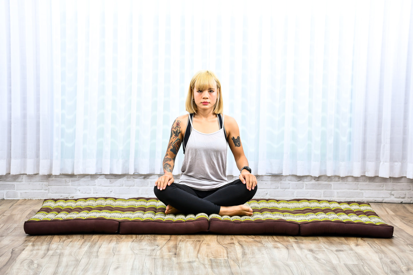 Kapok Folding Mattress – Thick Cotton Padded Guest Bed for Home, Sleeping & Mindfulness Corner, Sf20 - Brown, Green, M: 200x70 cm