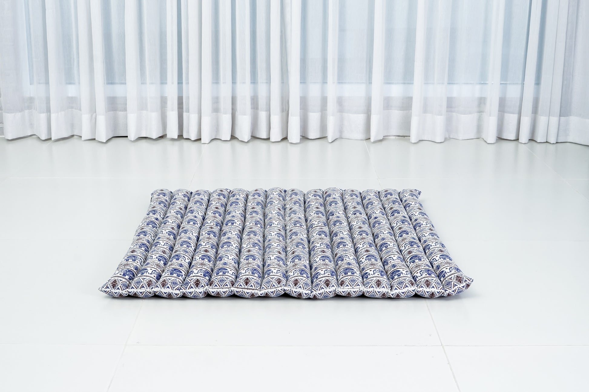 Large Kapok Zabuton Meditation Cushion – Rectangular Floor Mat with Cotton Cover, El1 - Blue
