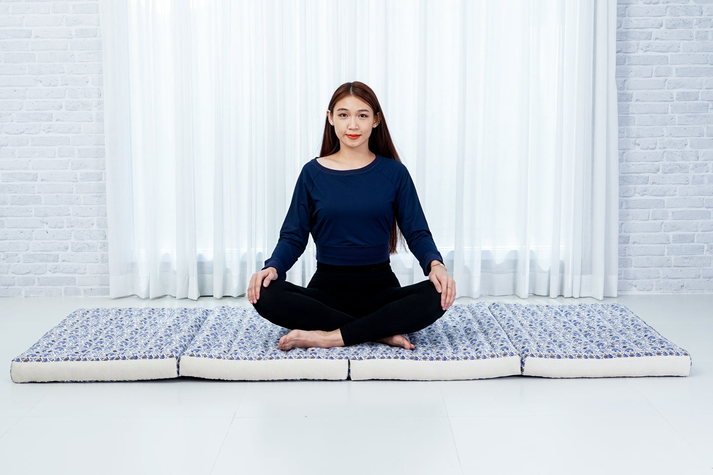 Kapok Folding Mattress – Thick Cotton Padded Guest Bed for Home, Sleeping & Mindfulness Corner, El1 - Blue, M: 200x70 cm