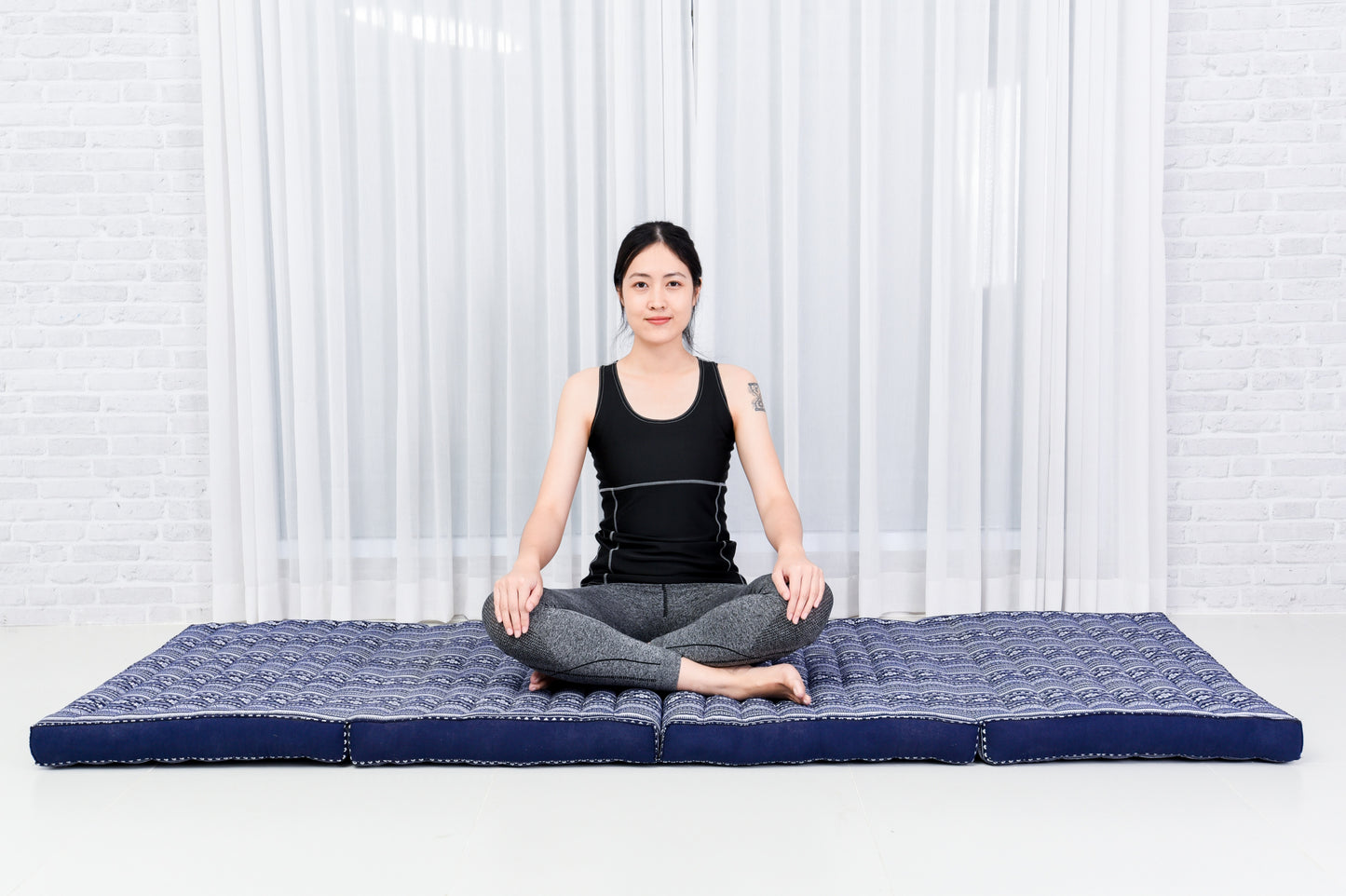 Kapok Folding Mattress – Thick Cotton Padded Guest Bed for Home, Sleeping & Mindfulness Corner, Cbt2 - Dark Blue, M: 200x70 cm