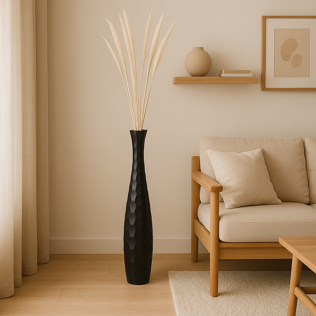 Large Mango Wood Floor Vase – Handcrafted Decorative Highlight from Thailand, 85 cm