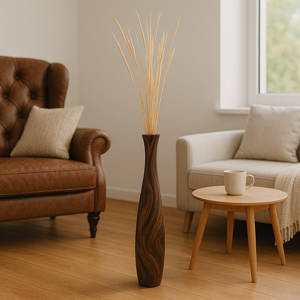 Large Mango Wood Floor Vase – Handcrafted Decorative Highlight from Thailand, 65 cm