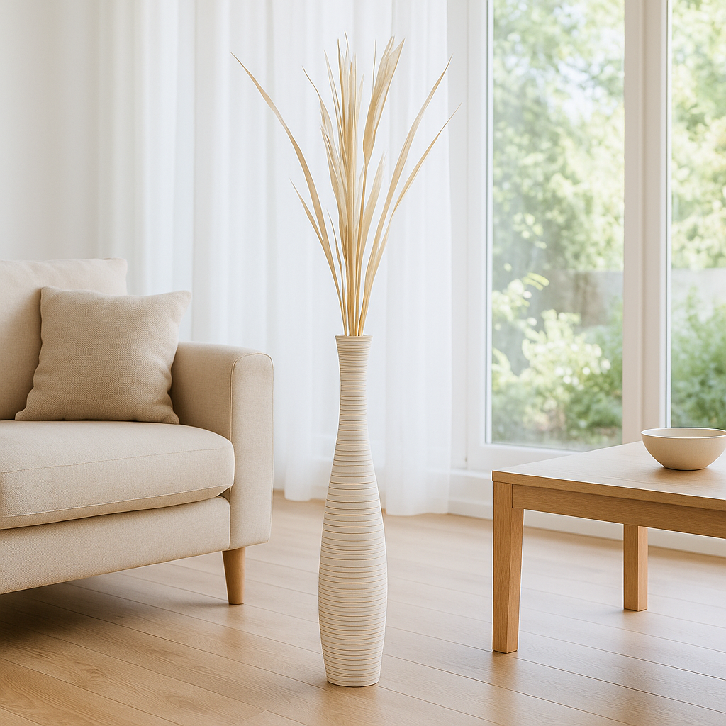 Large Mango Wood Floor Vase – Handcrafted Decorative Highlight from Thailand, 85 cm