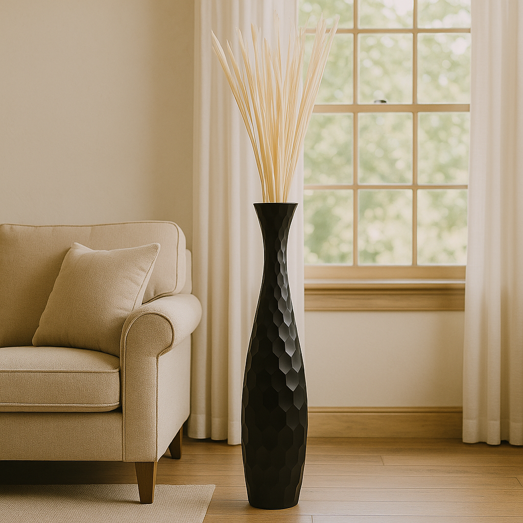 Large Mango Wood Floor Vase – Handcrafted Decorative Highlight from Thailand, 105 cm