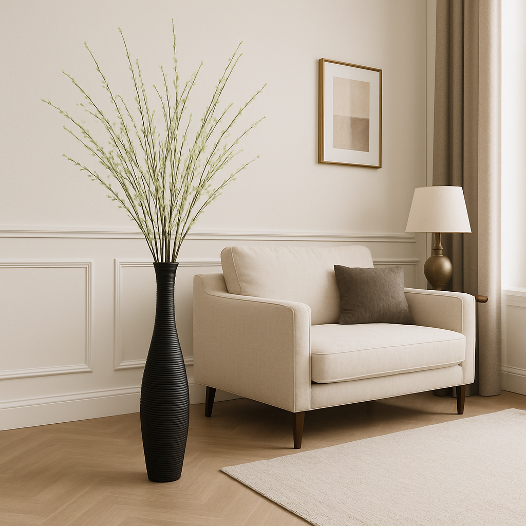 Large Mango Wood Floor Vase – Handcrafted Decorative Highlight from Thailand, 85 cm