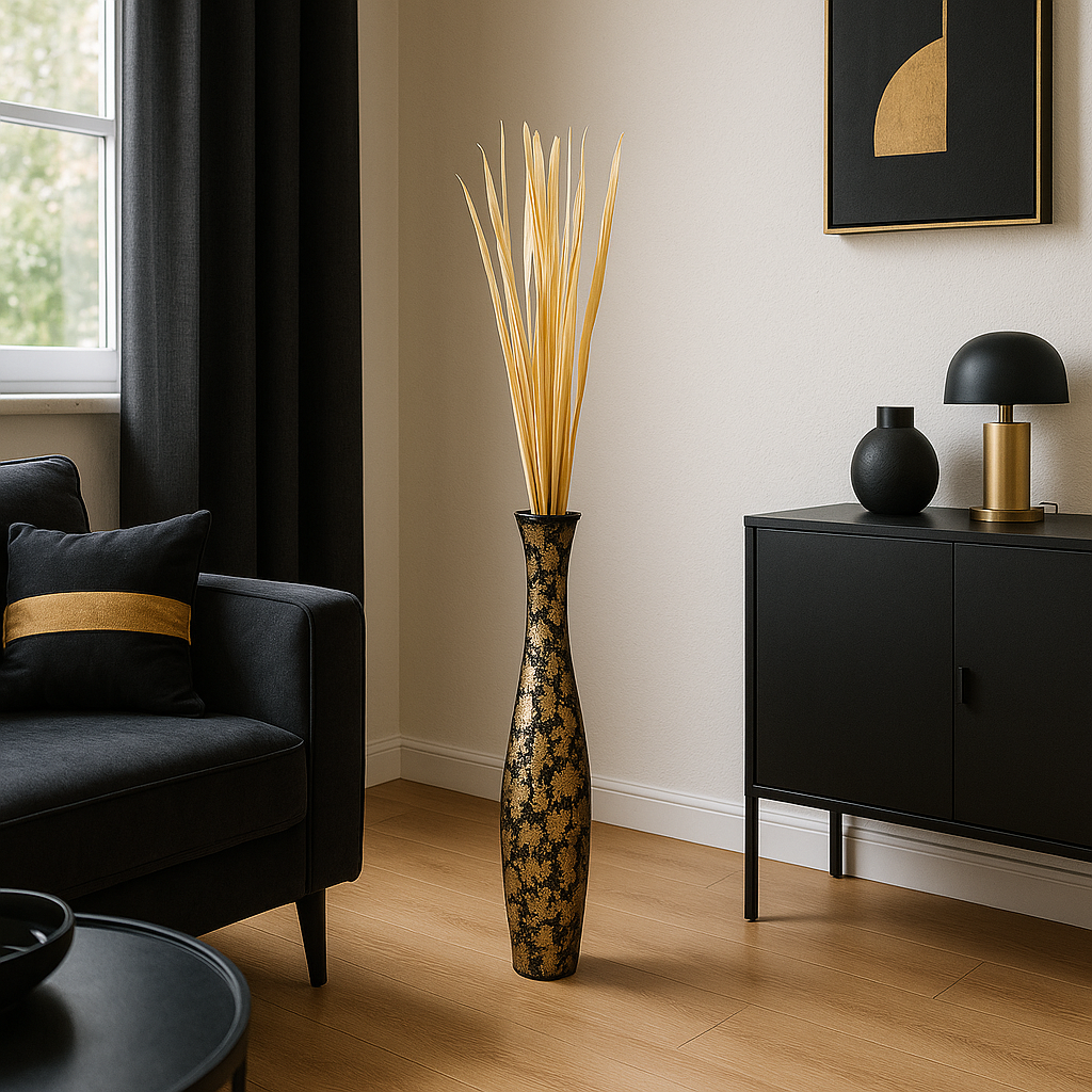 Large Mango Wood Floor Vase – Handcrafted Decorative Highlight from Thailand, 65 cm