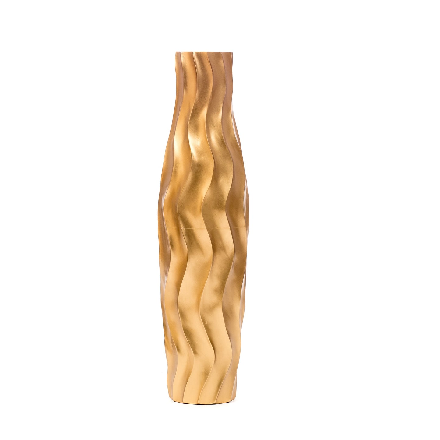 Large Mango Wood Floor Vase – Handcrafted Decorative Highlight from Thailand, gold, 65 cm