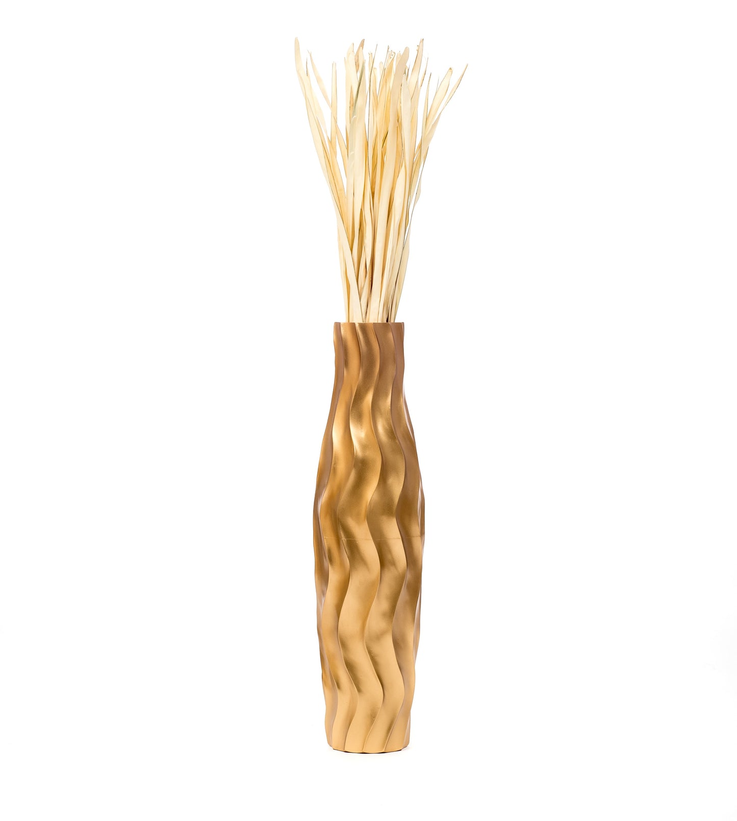 Large Mango Wood Floor Vase – Handcrafted Decorative Highlight from Thailand, gold, 65 cm