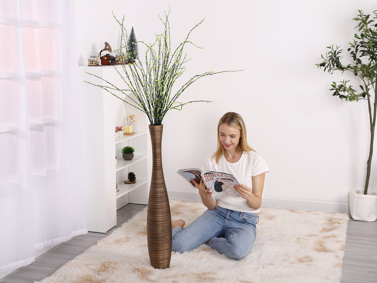 Large Resin Floor Vase – Stylish Waterproof Vase for Fresh & Dried Flowers, 85 cm