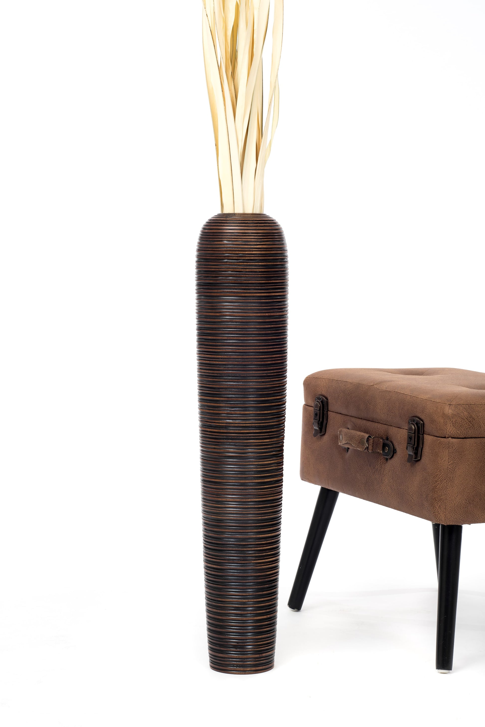 Large Mango Wood Floor Vase – Handcrafted Decorative Highlight from Thailand, 85 cm