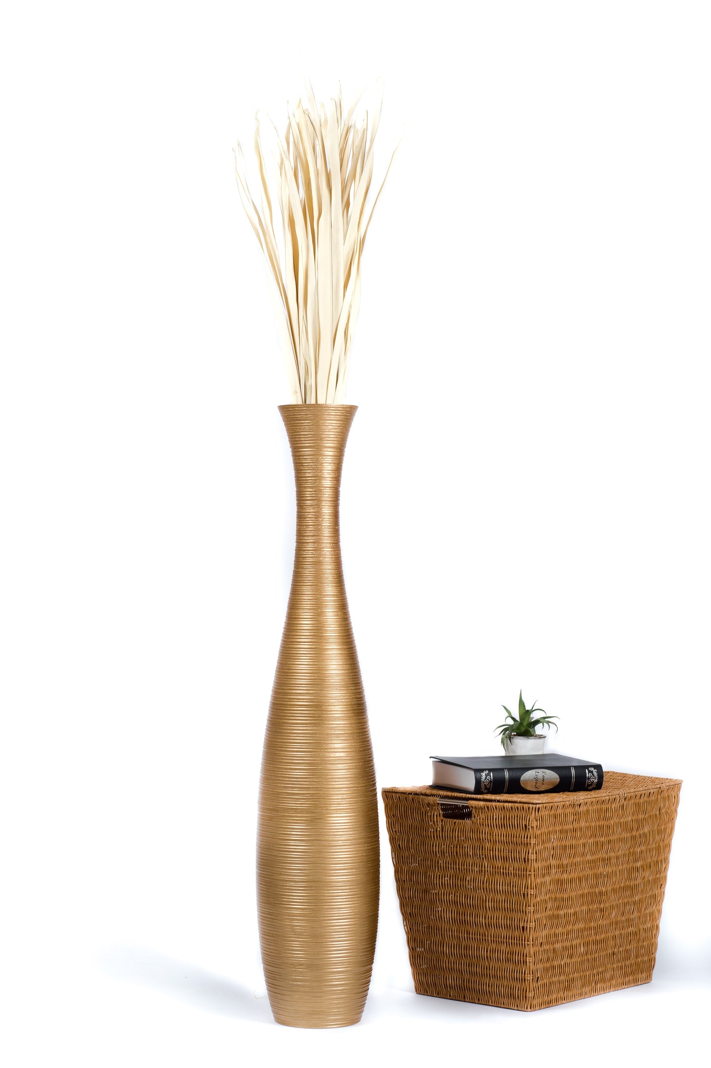 Large Mango Wood Floor Vase – Handcrafted Decorative Highlight from Thailand, 105 cm