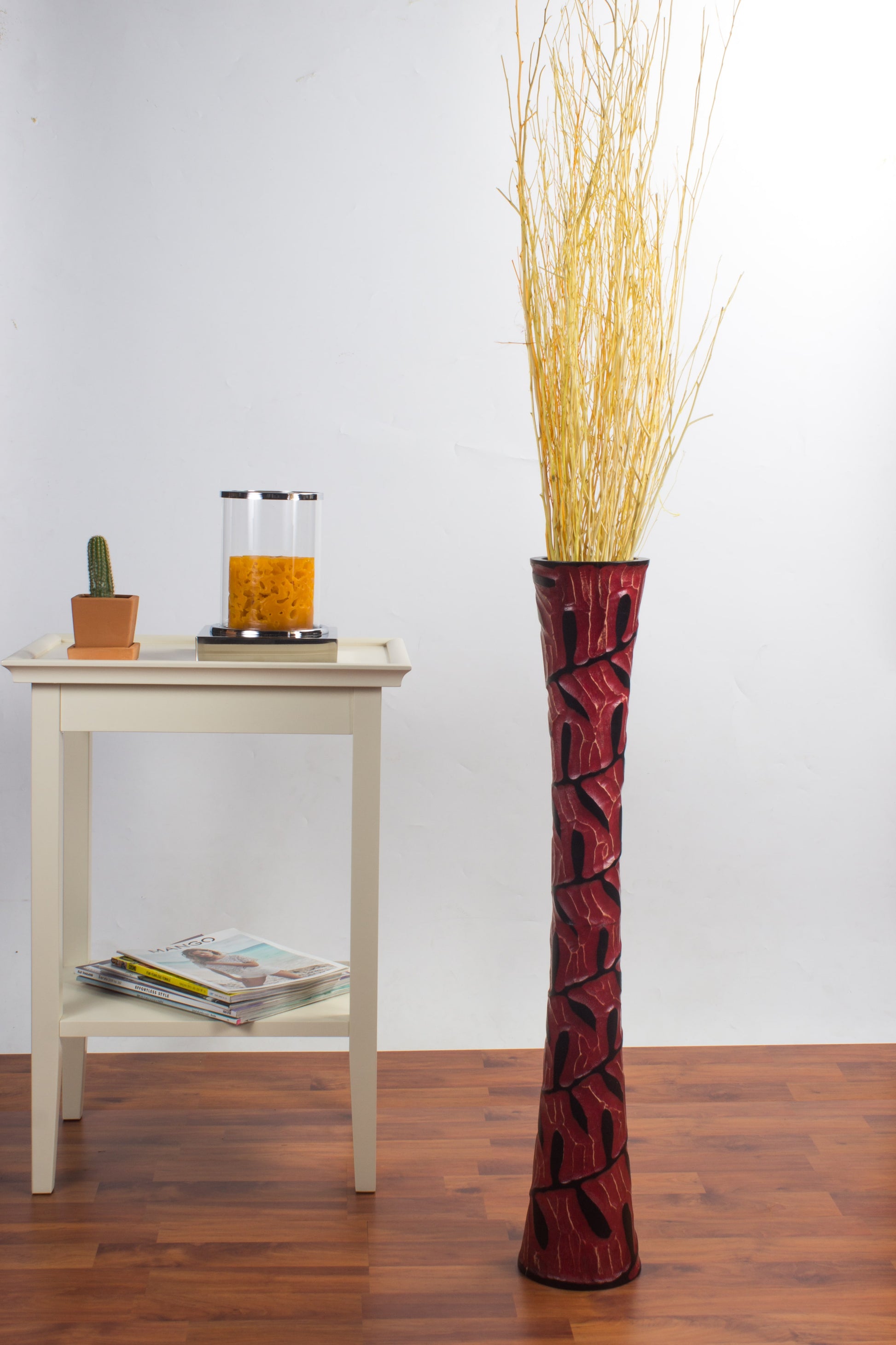Large Mango Wood Floor Vase – Handcrafted Decorative Highlight from Thailand, 65 cm