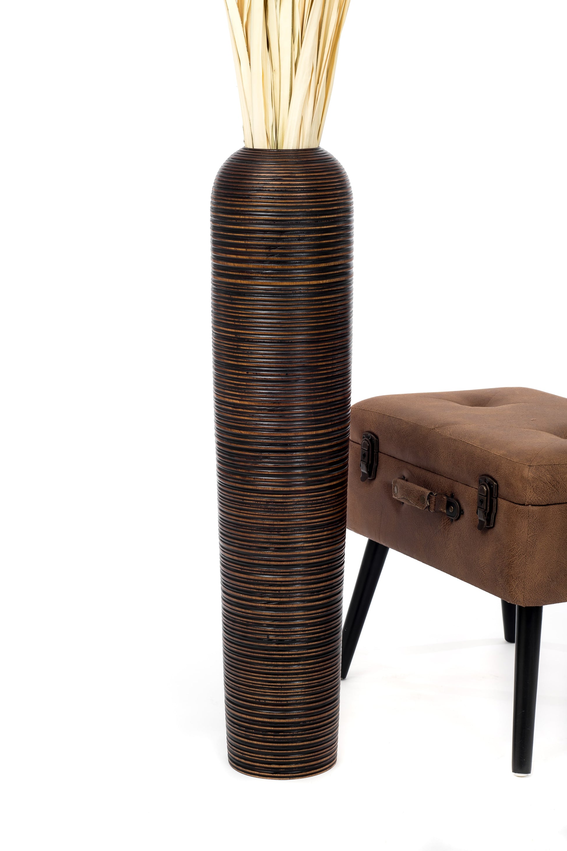 Large Mango Wood Floor Vase – Handcrafted Decorative Highlight from Thailand, 85 cm