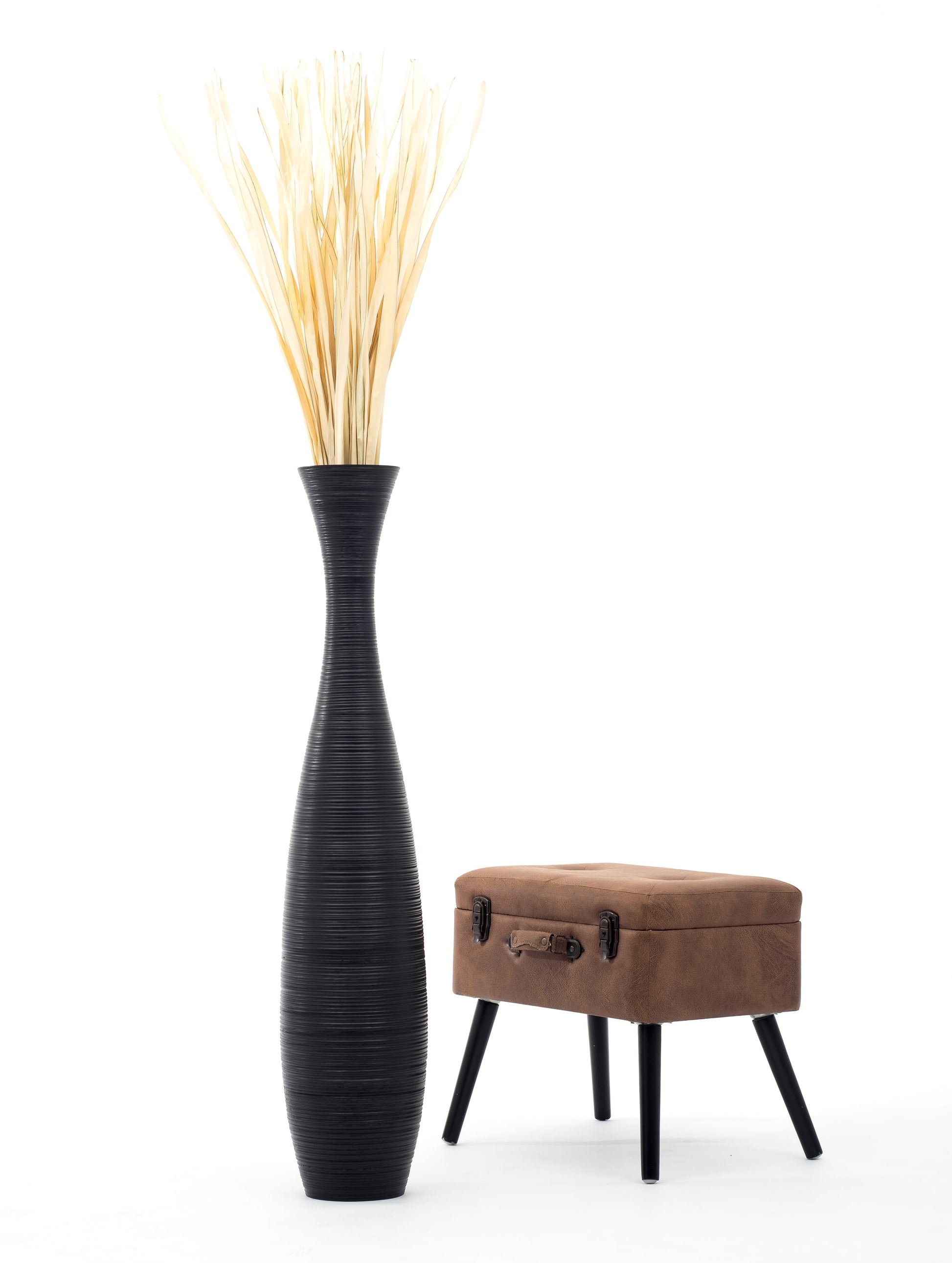 Large Mango Wood Floor Vase – Handcrafted Decorative Highlight from Thailand, 105 cm