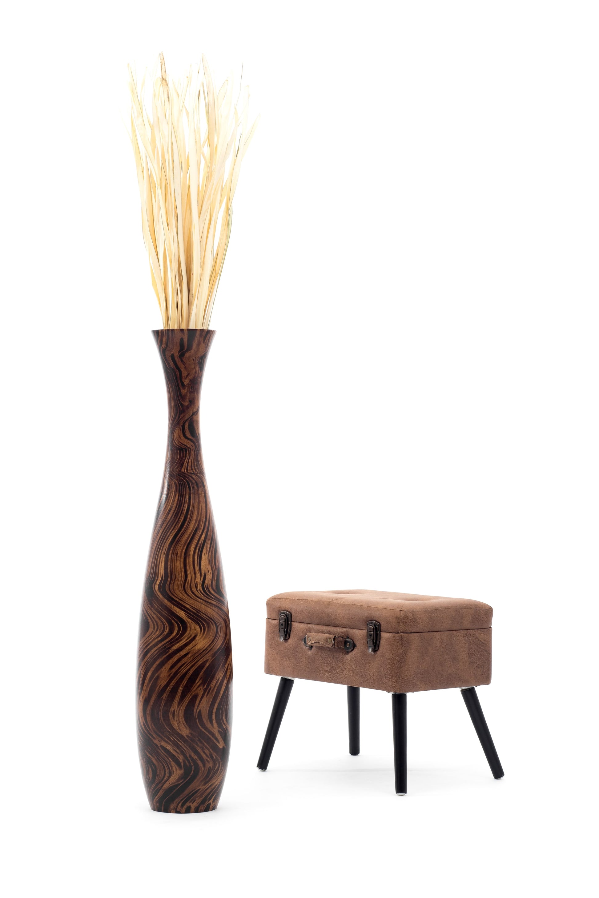 Large Mango Wood Floor Vase – Handcrafted Decorative Highlight from Thailand, 105 cm