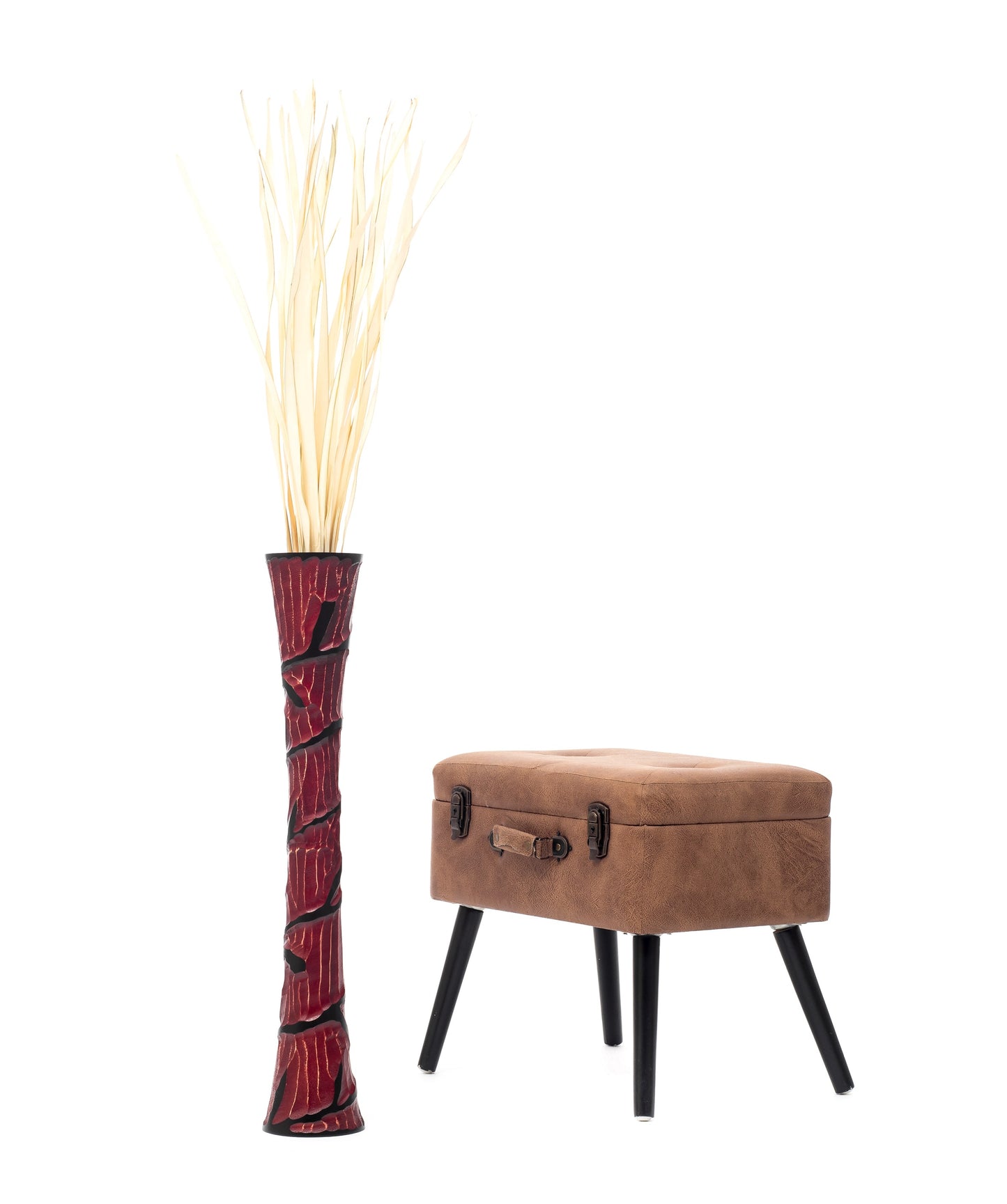 Large Mango Wood Floor Vase – Handcrafted Decorative Highlight from Thailand, 65 cm