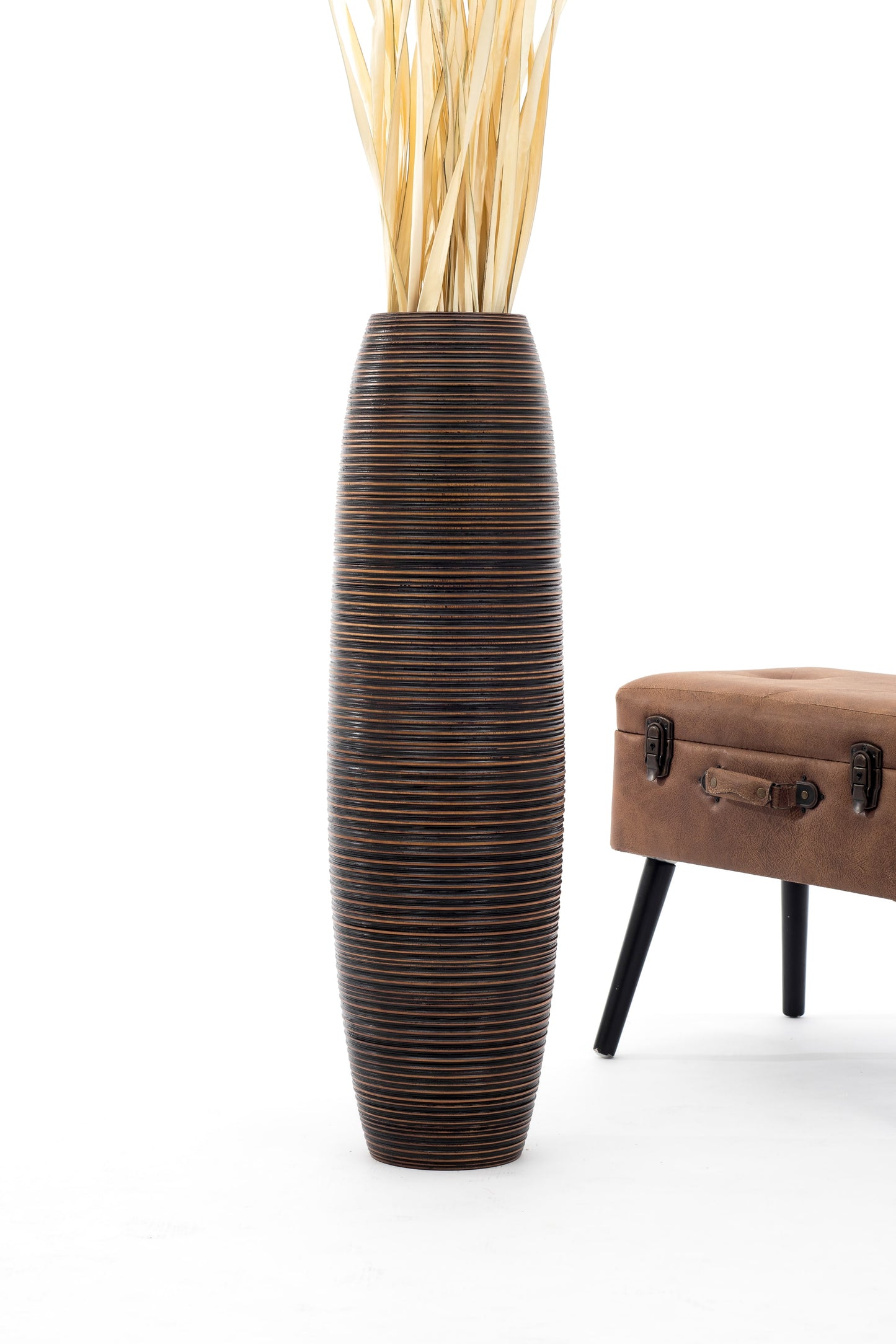 Large Mango Wood Floor Vase – Handcrafted Decorative Highlight from Thailand, 85 cm