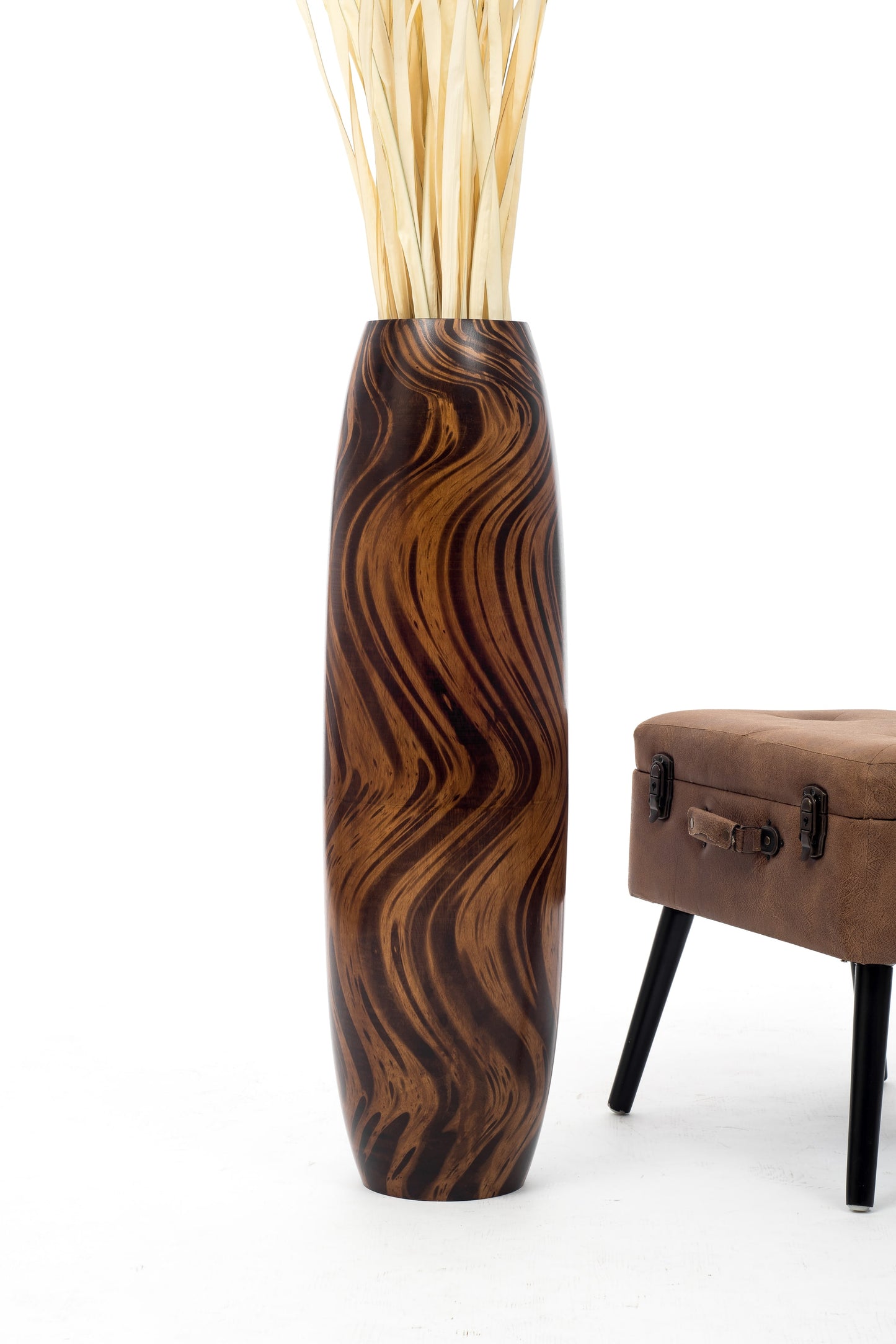 Large Mango Wood Floor Vase – Handcrafted Decorative Highlight from Thailand, 85 cm