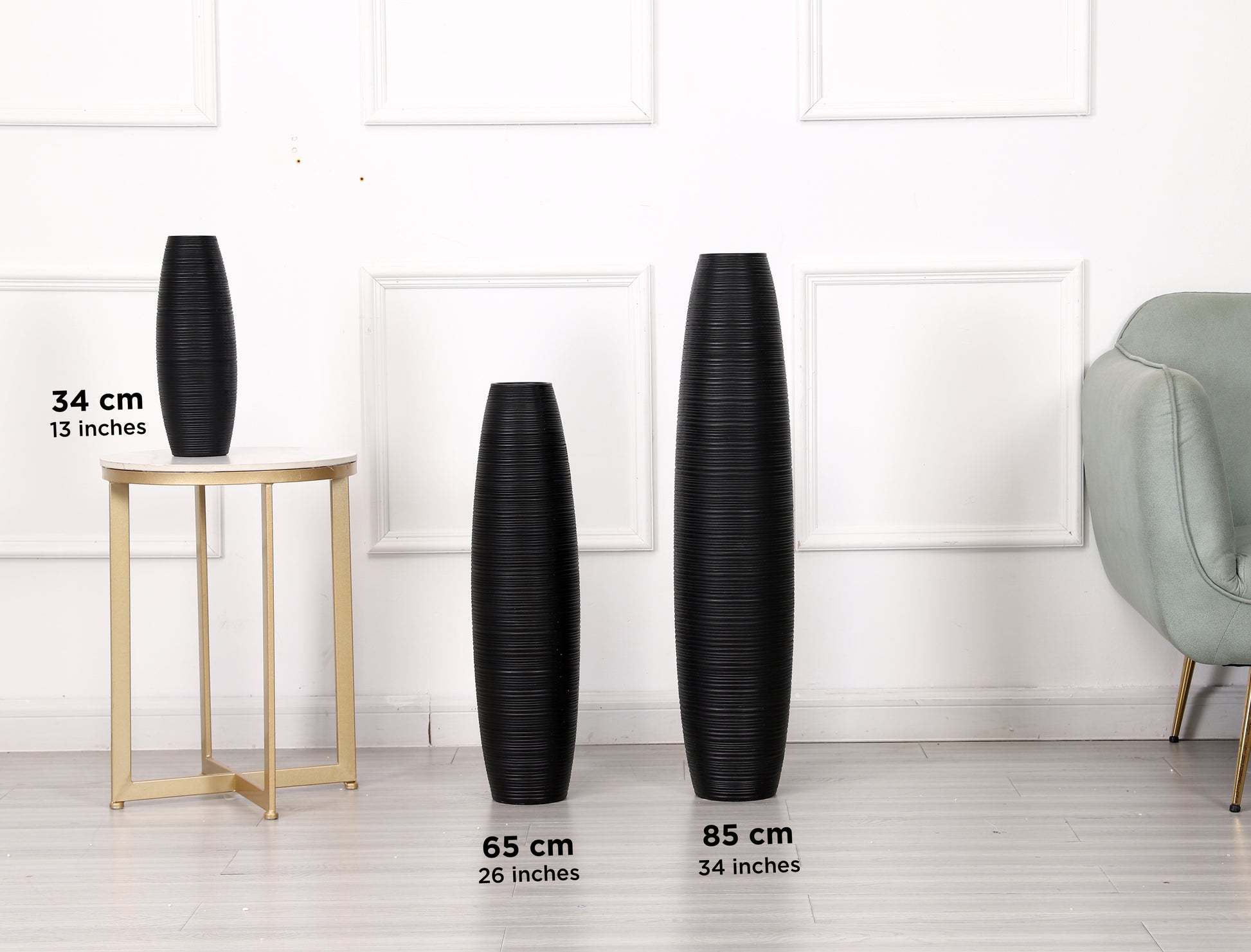 Compact Resin Vase – Stylish Waterproof Decorative Vase for Floor, Table or Shelf, black, 34 cm