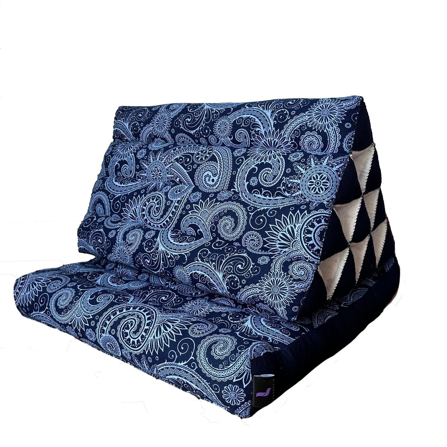 Triangular Kapok Backrest Cushion – Firm Thai Reading Pillow with Cotton Cover in Plain or Patterned Designs, Cbt1 - Blue, 1 seating segment