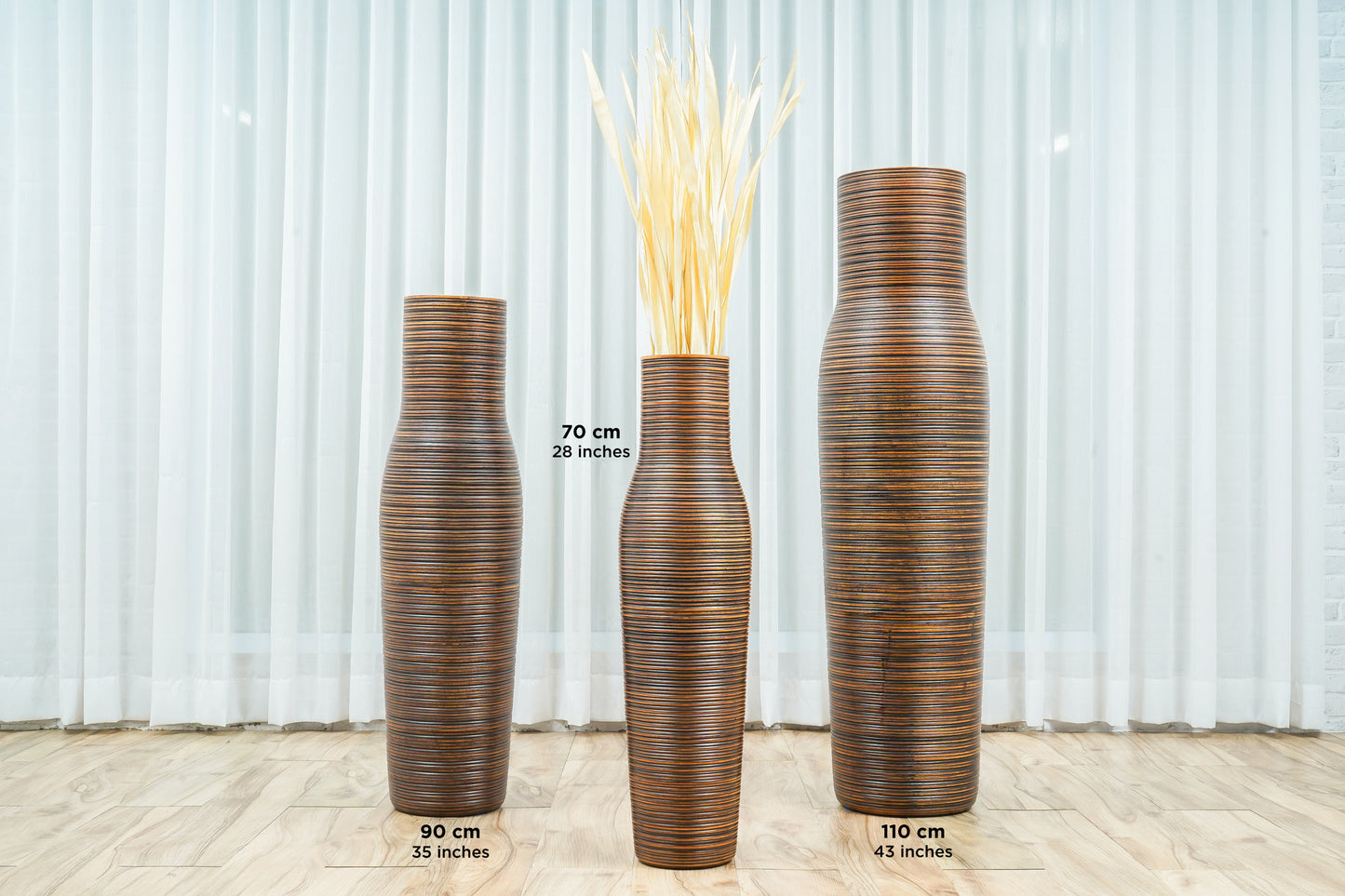 Large Mango Wood Floor Vase – Handcrafted Decorative Highlight from Thailand, brown, 65 cm