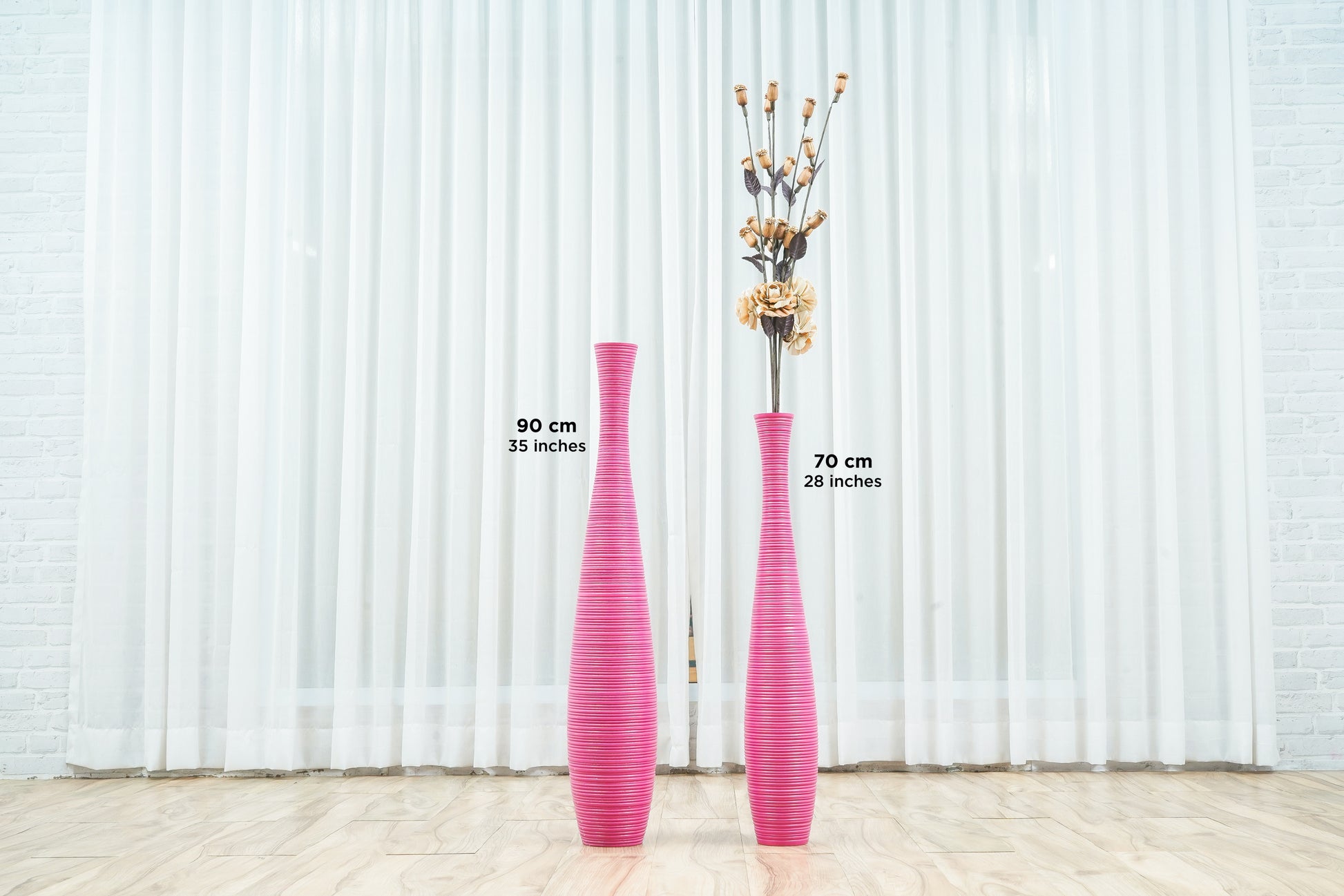 Large Mango Wood Floor Vase – Handcrafted Decorative Highlight from Thailand, 65 cm