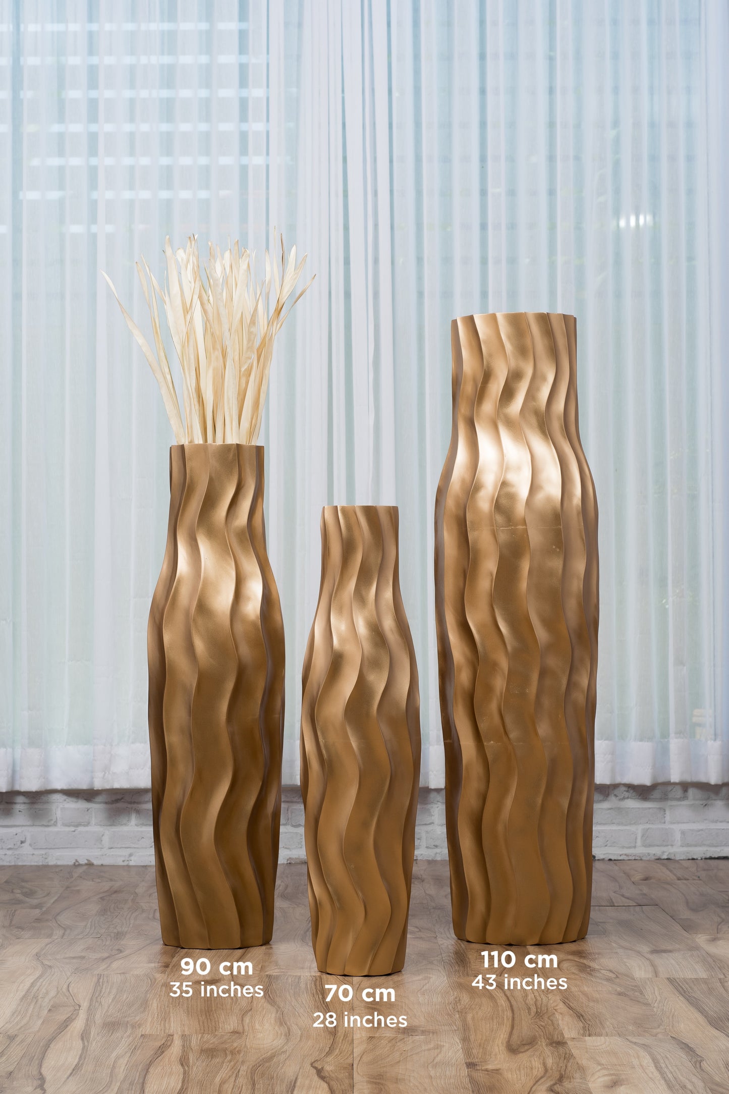 Large Mango Wood Floor Vase – Handcrafted Decorative Highlight from Thailand, gold, 65 cm
