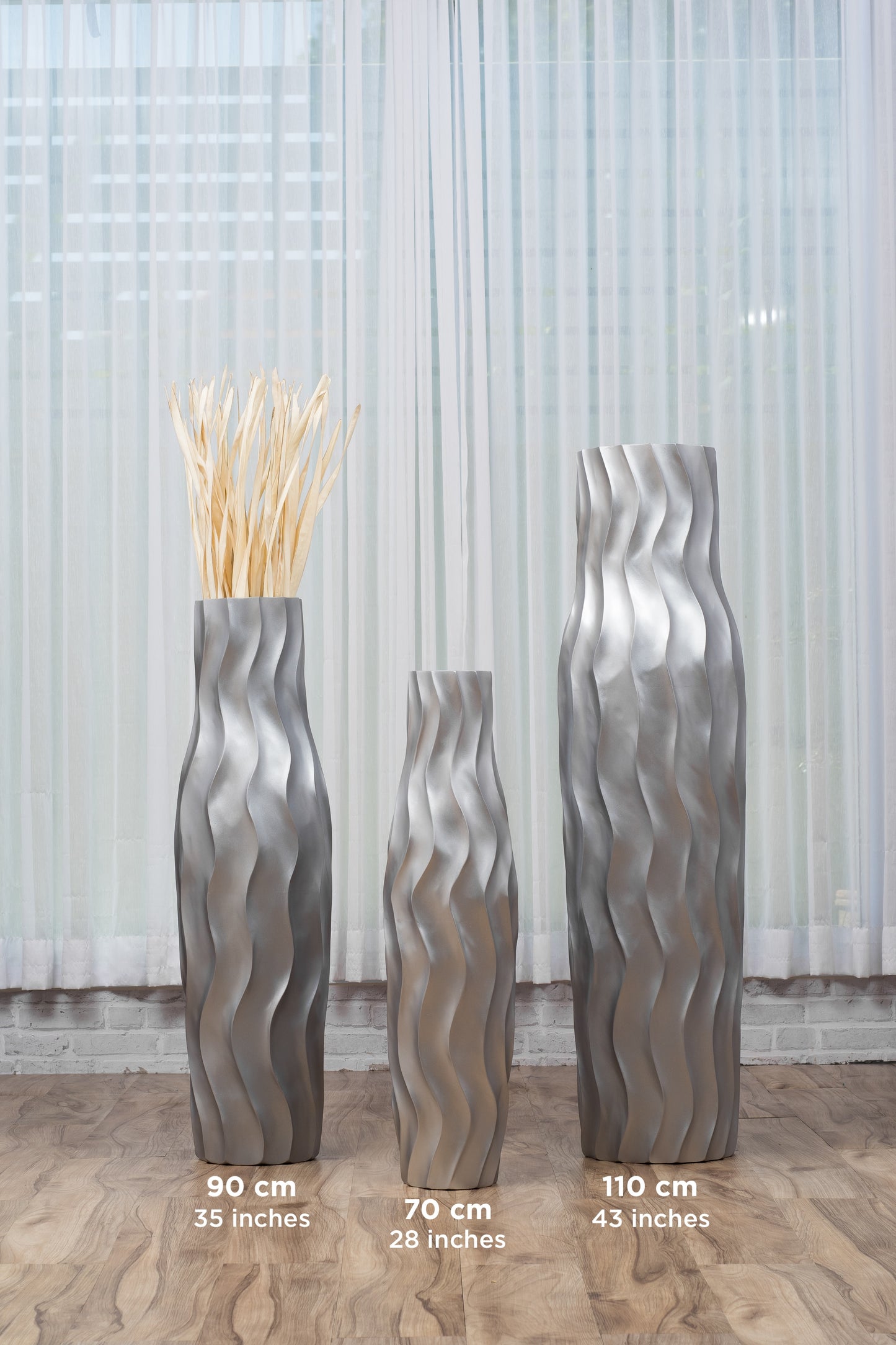 Large Mango Wood Floor Vase – Handcrafted Decorative Highlight from Thailand, silver, 65 cm