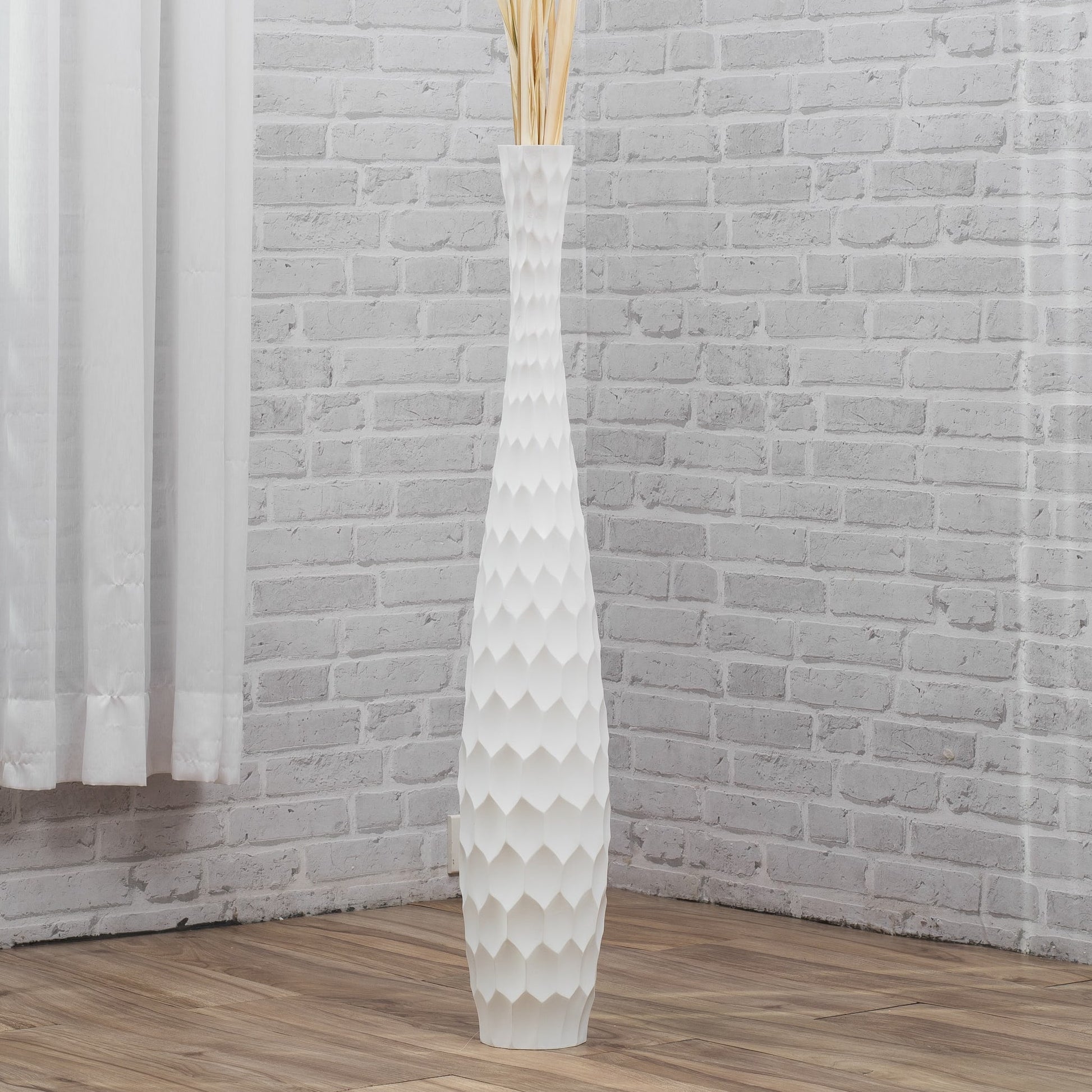 Large Mango Wood Floor Vase – Handcrafted Decorative Highlight from Thailand, white, 85 cm