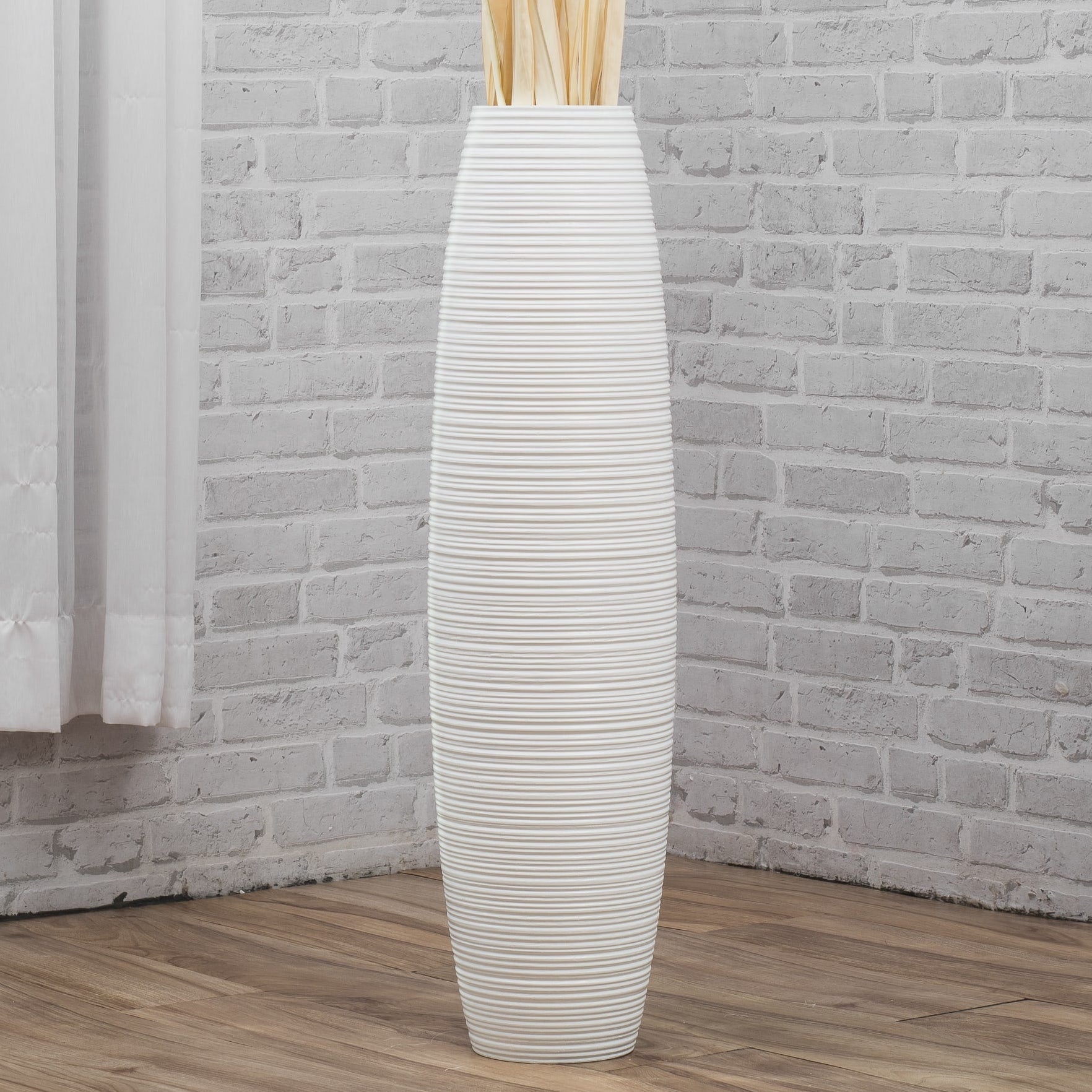 Large Mango Wood Floor Vase – Handcrafted Decorative Highlight from Thailand, white, 65 cm