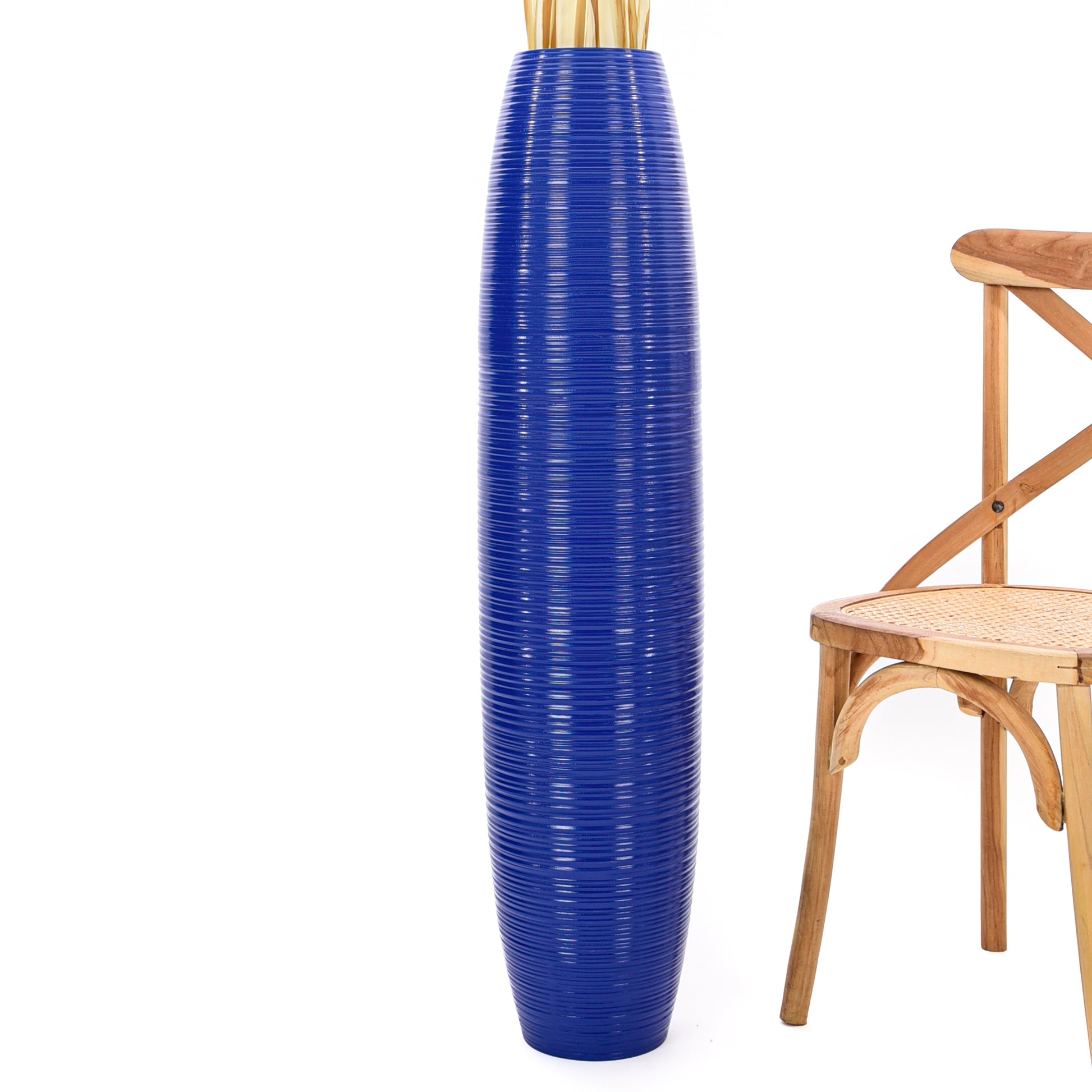 Large Mango Wood Floor Vase – Handcrafted Decorative Highlight from Thailand, blue, 105 cm