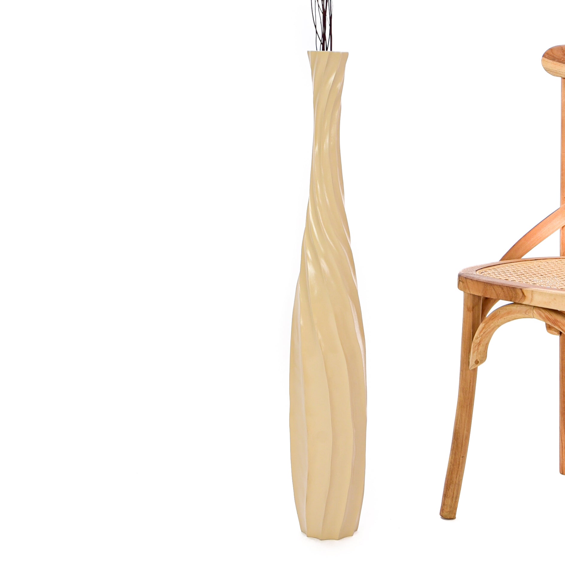 Large Mango Wood Floor Vase – Handcrafted Decorative Highlight from Thailand, cream, 85 cm