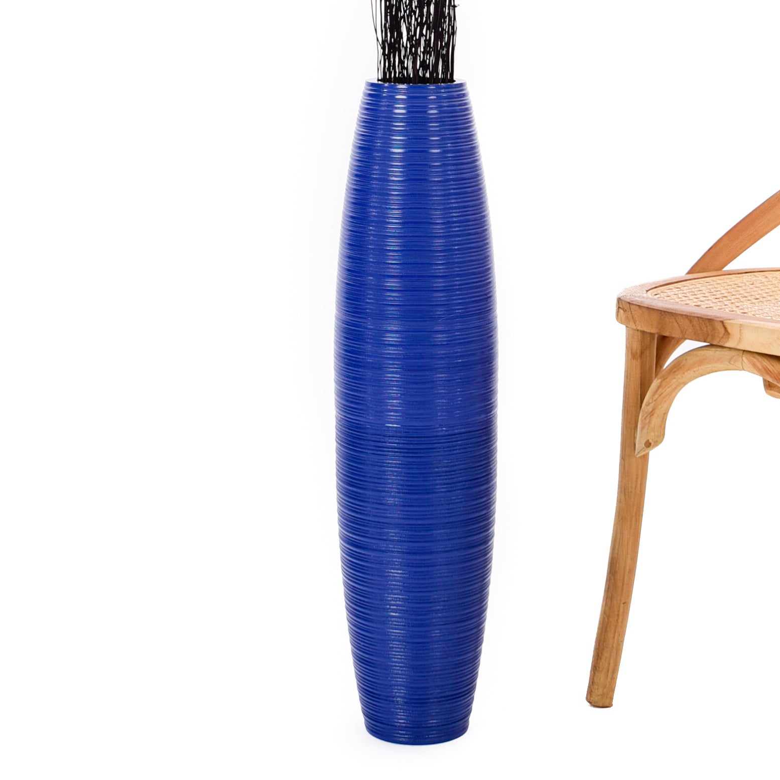 Large Mango Wood Floor Vase – Handcrafted Decorative Highlight from Thailand, blue, 65 cm