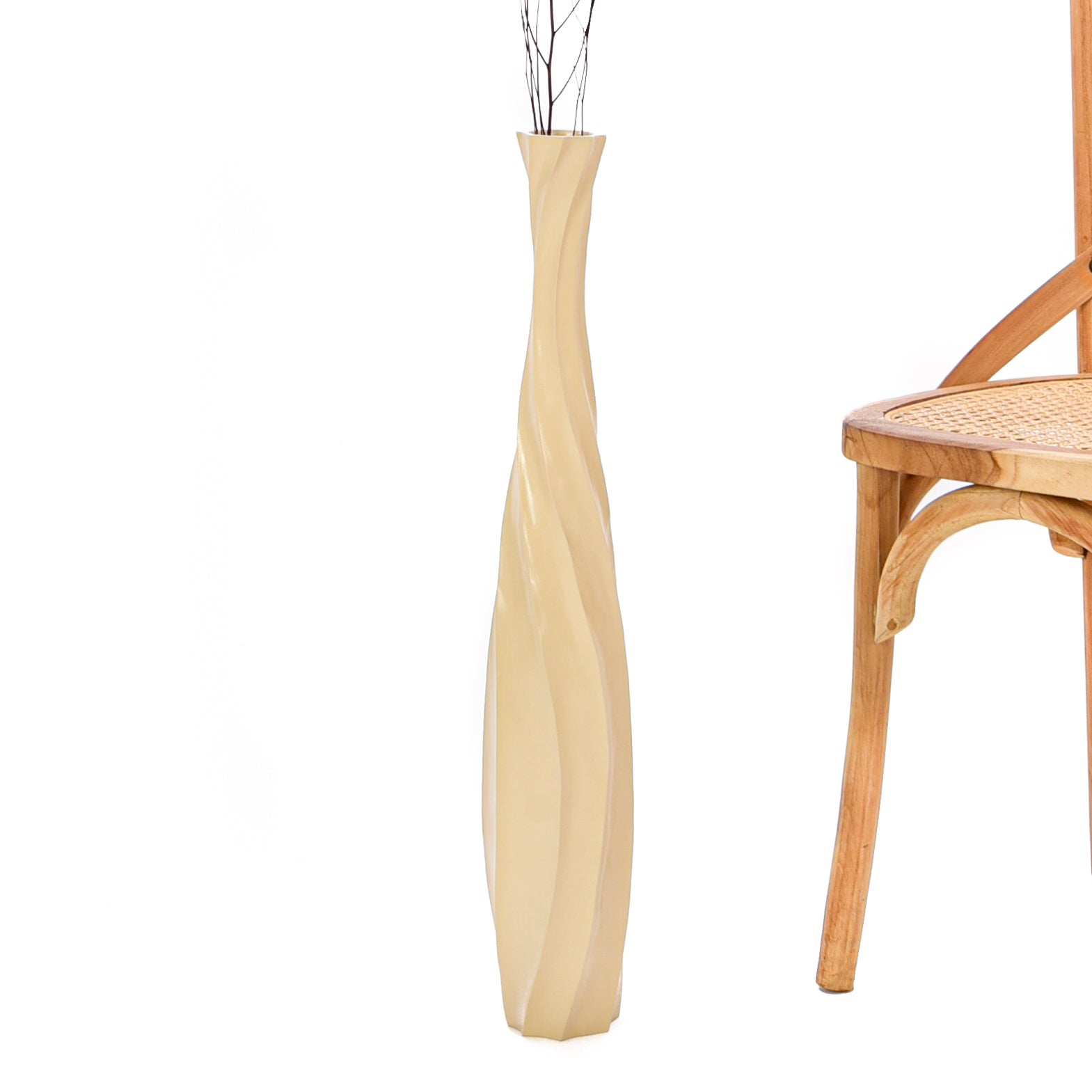 Large Mango Wood Floor Vase – Handcrafted Decorative Highlight from Thailand, cream, 65 cm