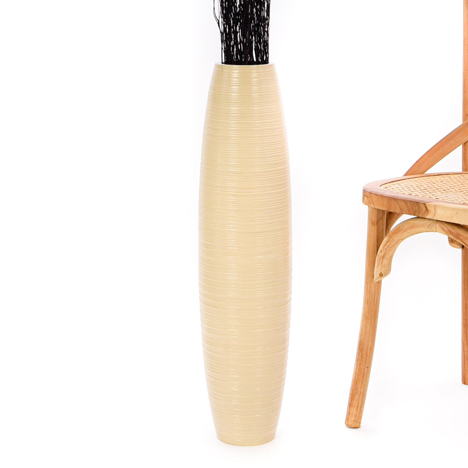 Large Mango Wood Floor Vase – Handcrafted Decorative Highlight from Thailand, cream, 65 cm