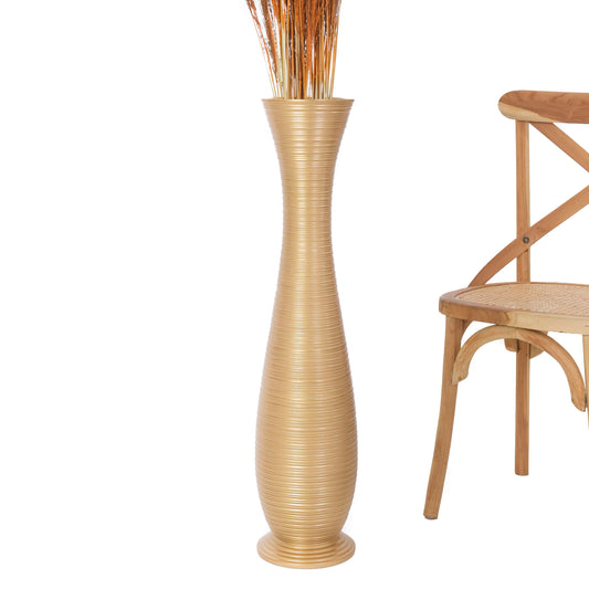 Large Mango Wood Floor Vase – Handcrafted Decorative Highlight from Thailand, gold, 85 cm