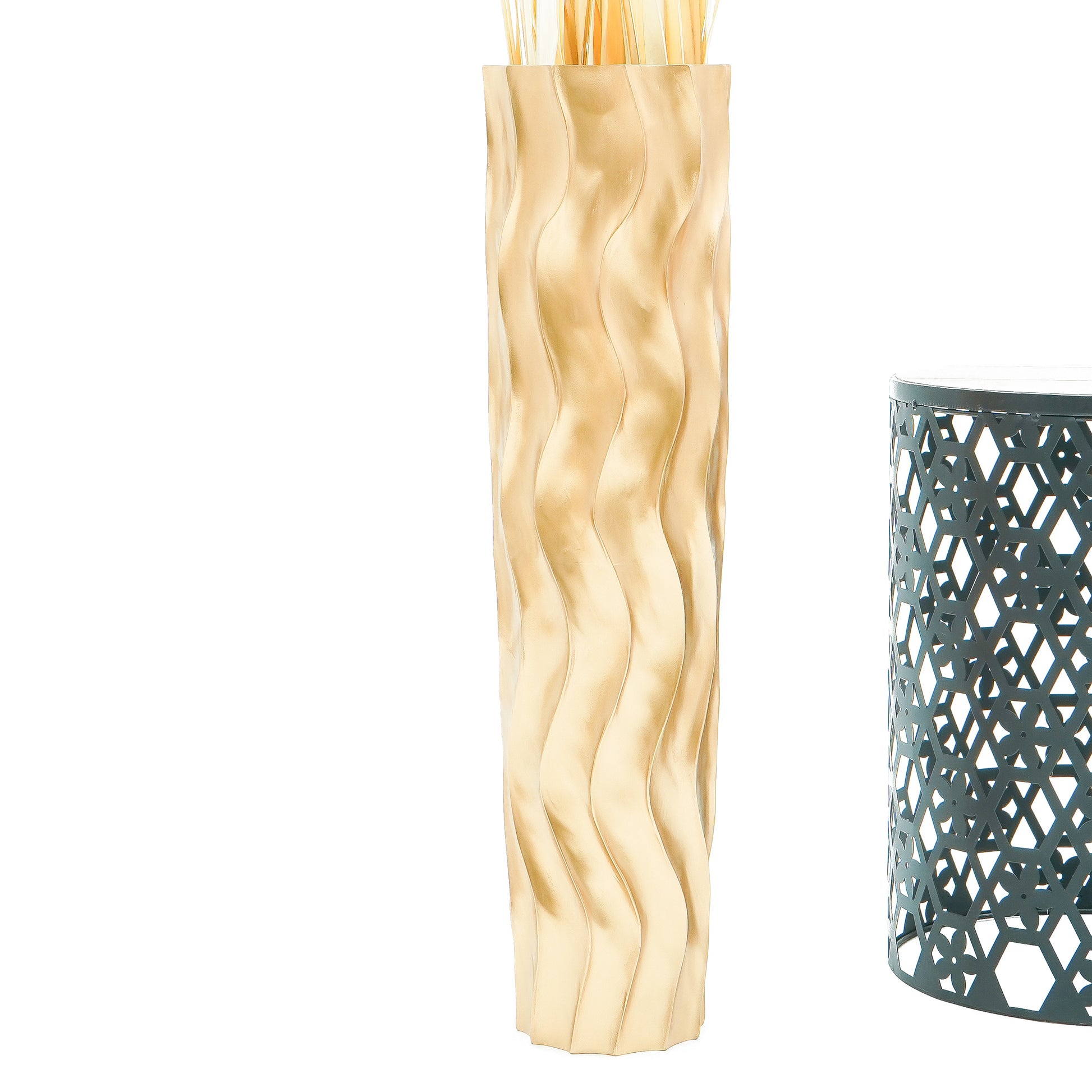 Large Mango Wood Floor Vase – Handcrafted Decorative Highlight from Thailand, gold, 65 cm