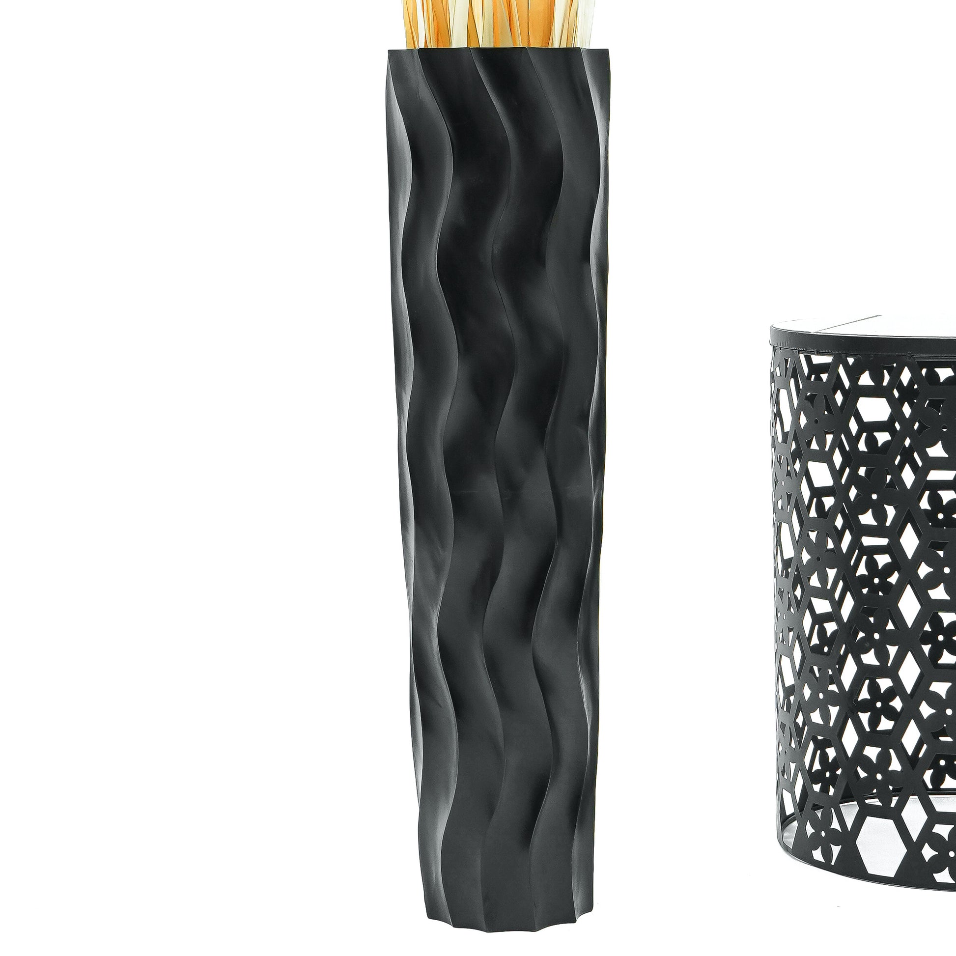 Large Mango Wood Floor Vase – Handcrafted Decorative Highlight from Thailand, black, 65 cm