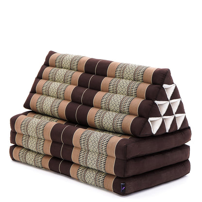 Thai Folding Mat with Triangle Cushion – Handmade Kapok Relax Mat for Sleeping, Reading & Lounging, Sf10 - Brown, 3 seating segments XL