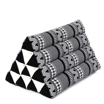 Triangular Kapok Backrest Cushion – Firm Thai Reading Pillow with Cotton Cover in Plain or Patterned Designs, Cbt3 - Black, triangle cushion