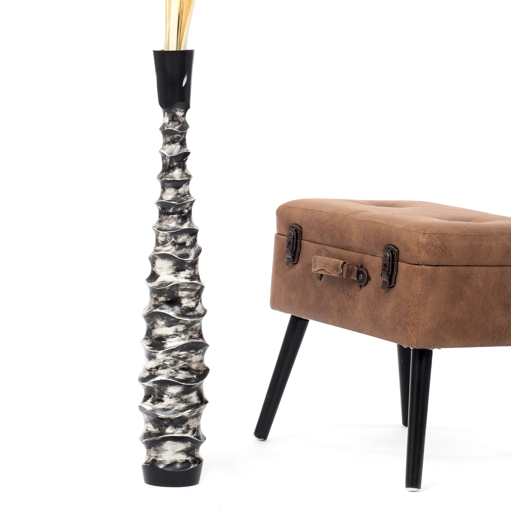 Large Mango Wood Floor Vase – Handcrafted Decorative Highlight from Thailand, black, white, 65 cm