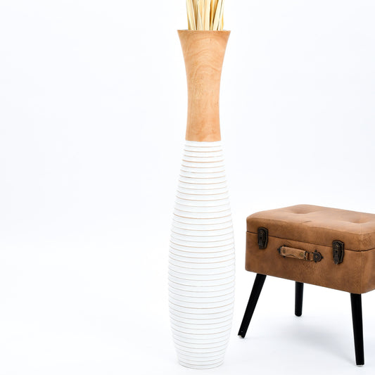 Large Mango Wood Floor Vase – Handcrafted Decorative Highlight from Thailand, white, ecru, 105 cm