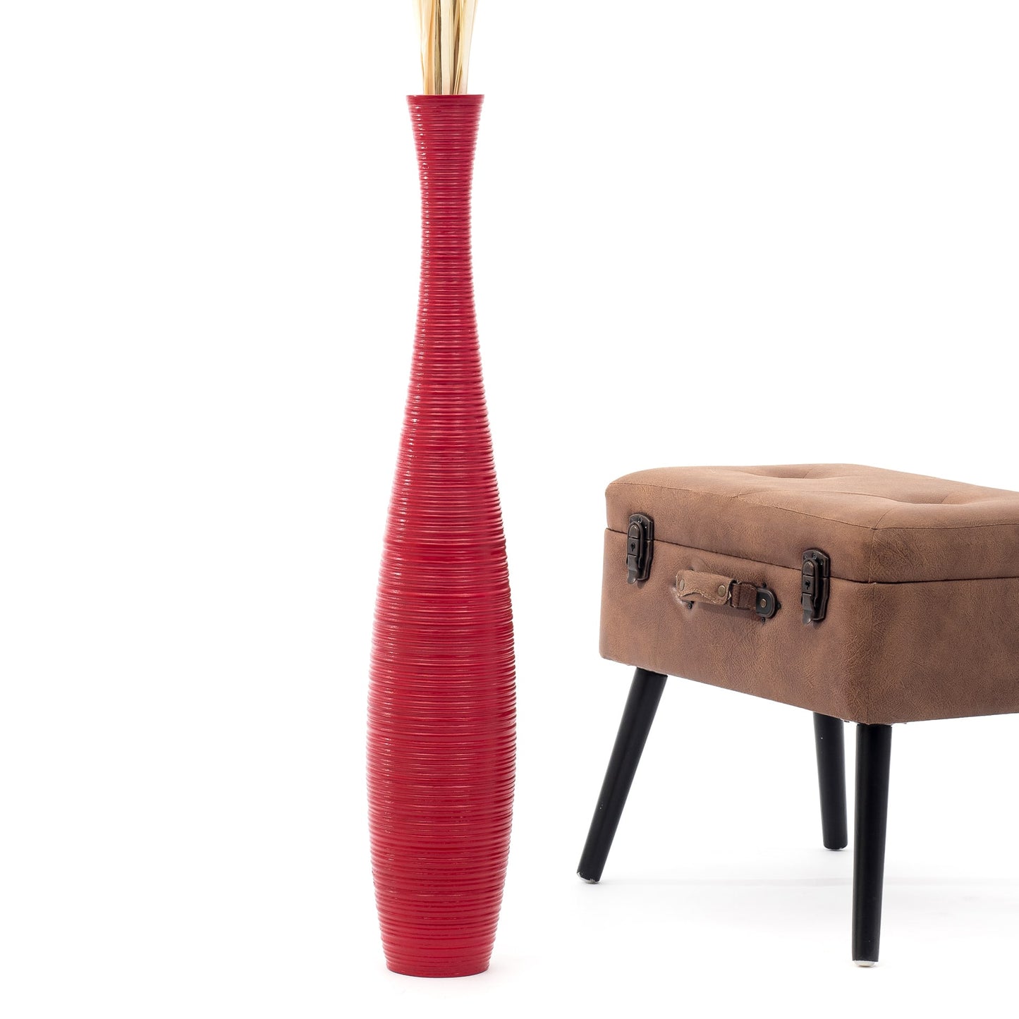 Large Mango Wood Floor Vase – Handcrafted Decorative Highlight from Thailand, 85 cm