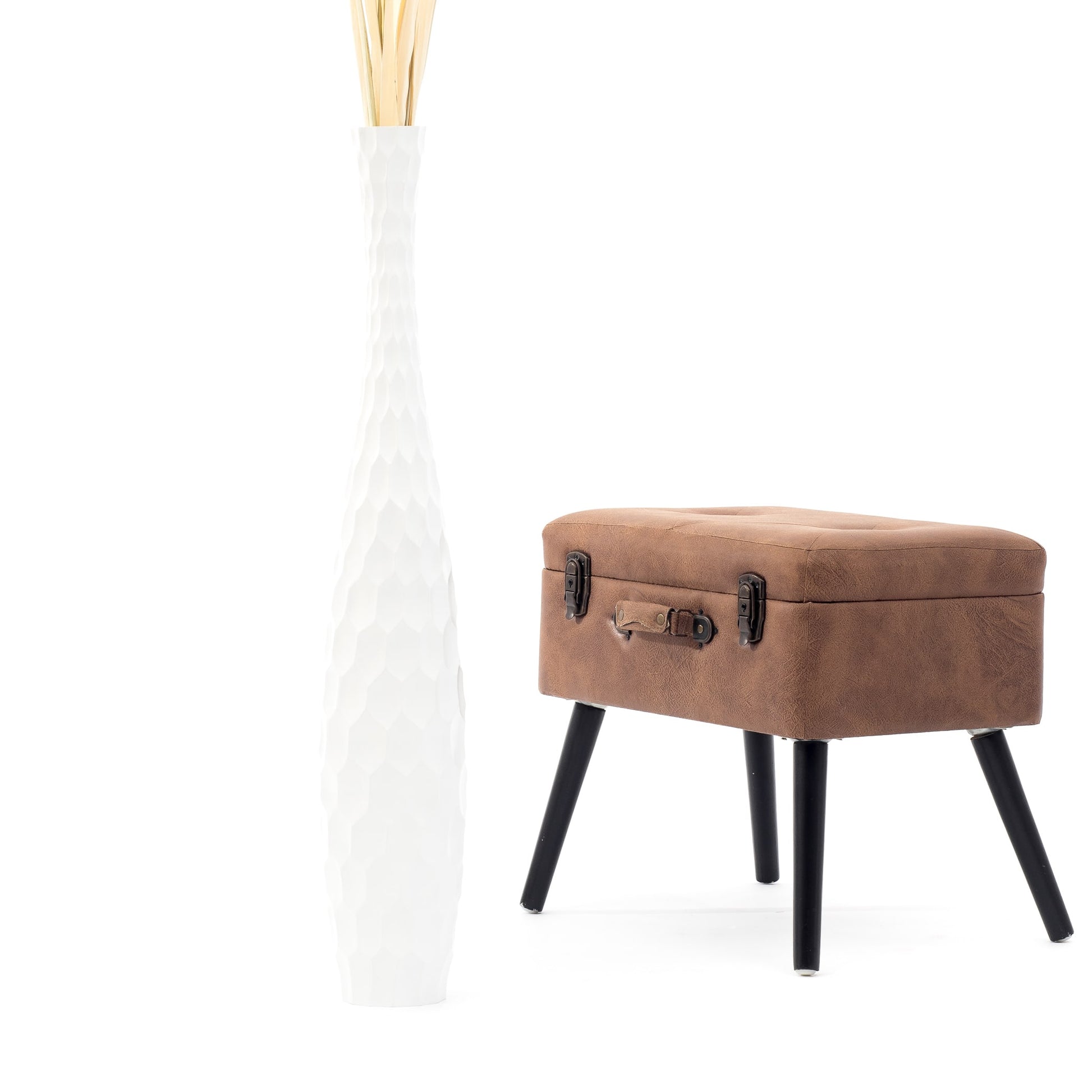 Large Mango Wood Floor Vase – Handcrafted Decorative Highlight from Thailand, white, 85 cm