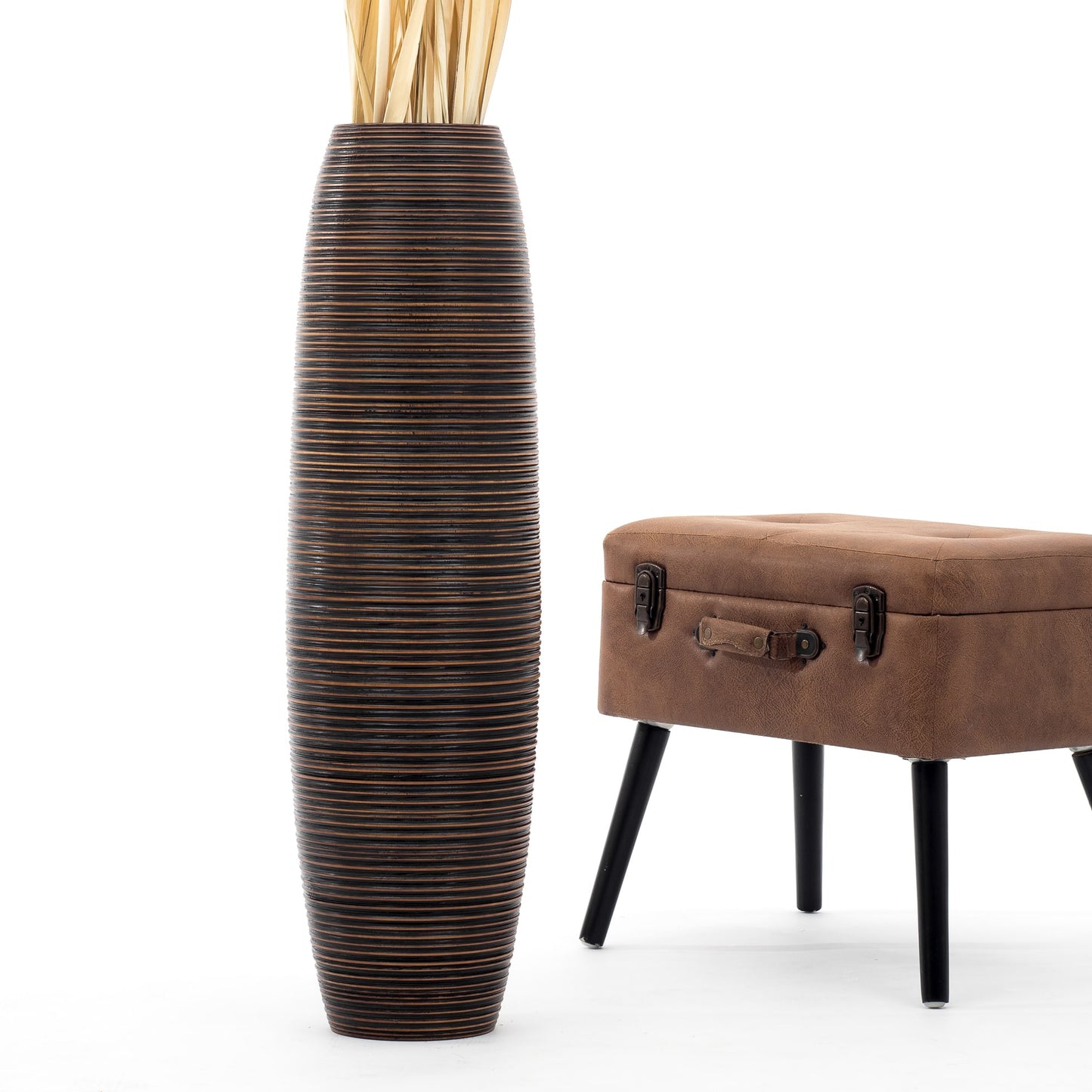 Large Mango Wood Floor Vase – Handcrafted Decorative Highlight from Thailand, 85 cm