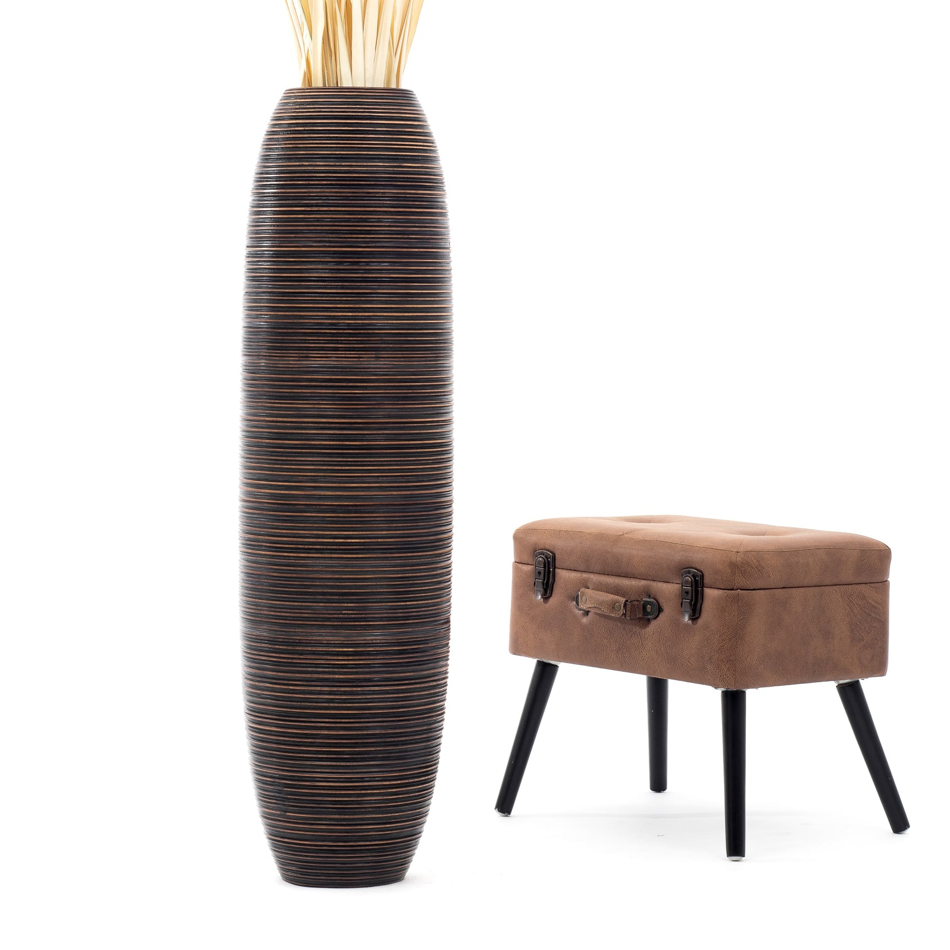 Large Mango Wood Floor Vase – Handcrafted Decorative Highlight from Thailand, brown, 105 cm